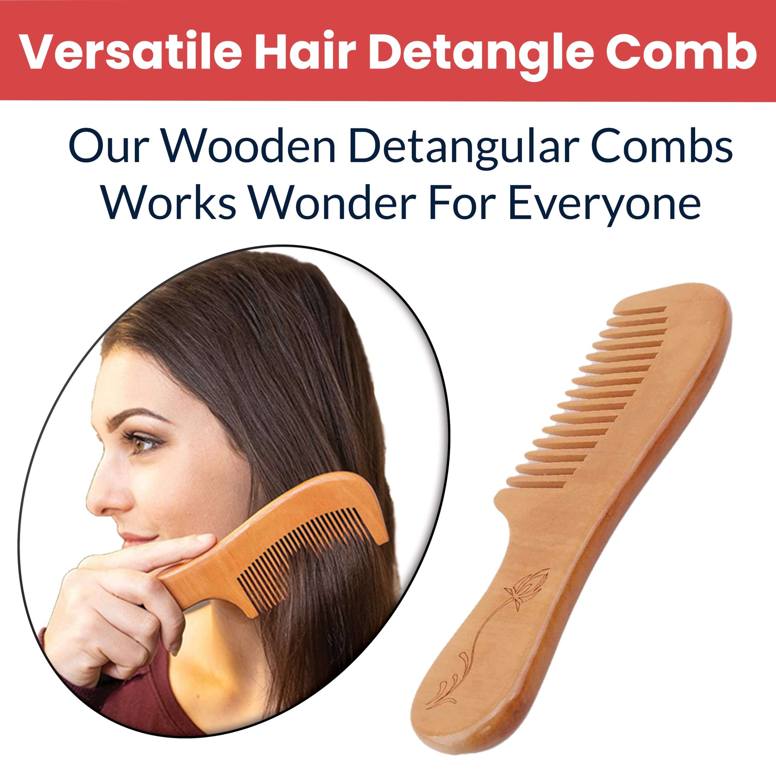 TEMPERIA (1 pcs) Kachi Neem Wooden Comb for Women & Men Hair - Wide Tooth Comb for Tangle Free Curls, Healthy Scalp, Hair Growth, Hairfall & Dandruff Control - Premium & Ergonomic Design (MN02) 6
