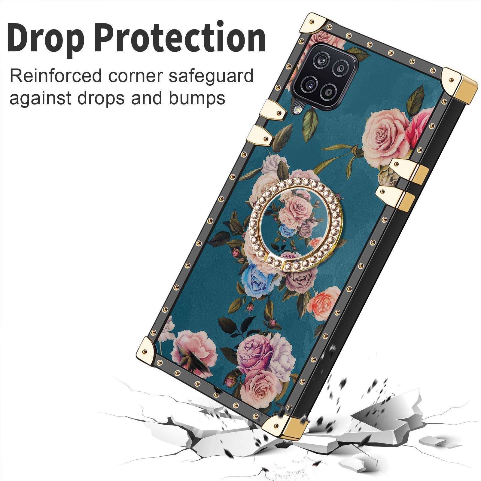 HoneyAKE Case for Samsung Galaxy A12 5G Case with Kickstand Women Girls Soft TPU Shockproof Protective Heavy Duty Cushion Reinforced Corner Case Compatible with Samsung Galaxy A12 5G 6.5 inch Peony 6