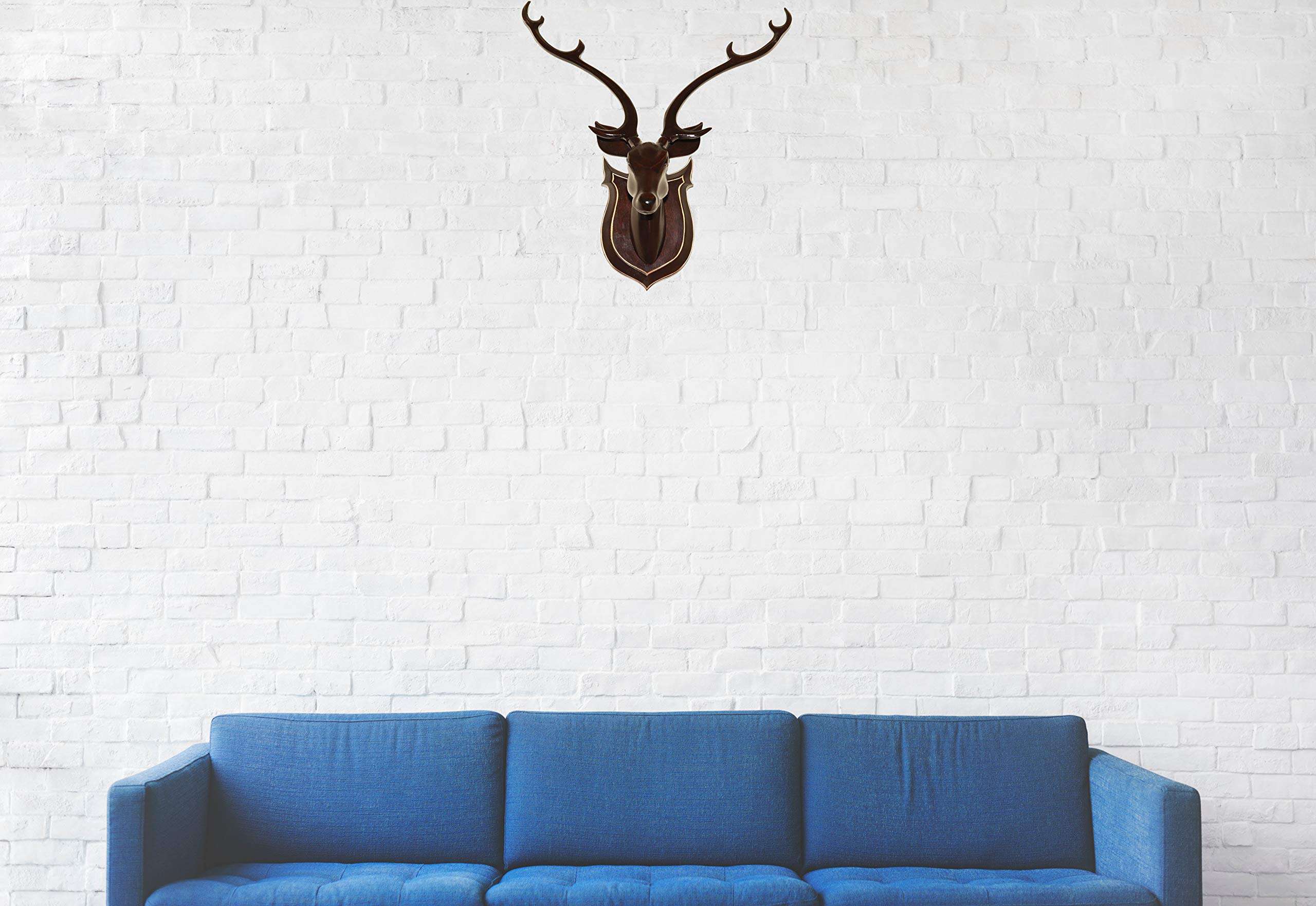 Bankura Traditional Art Center, Deer Head Long Neck Wooden Handmade Showpiece Wall Mounted and Wall Hanging Hook Home Decor 56cm, Black 5