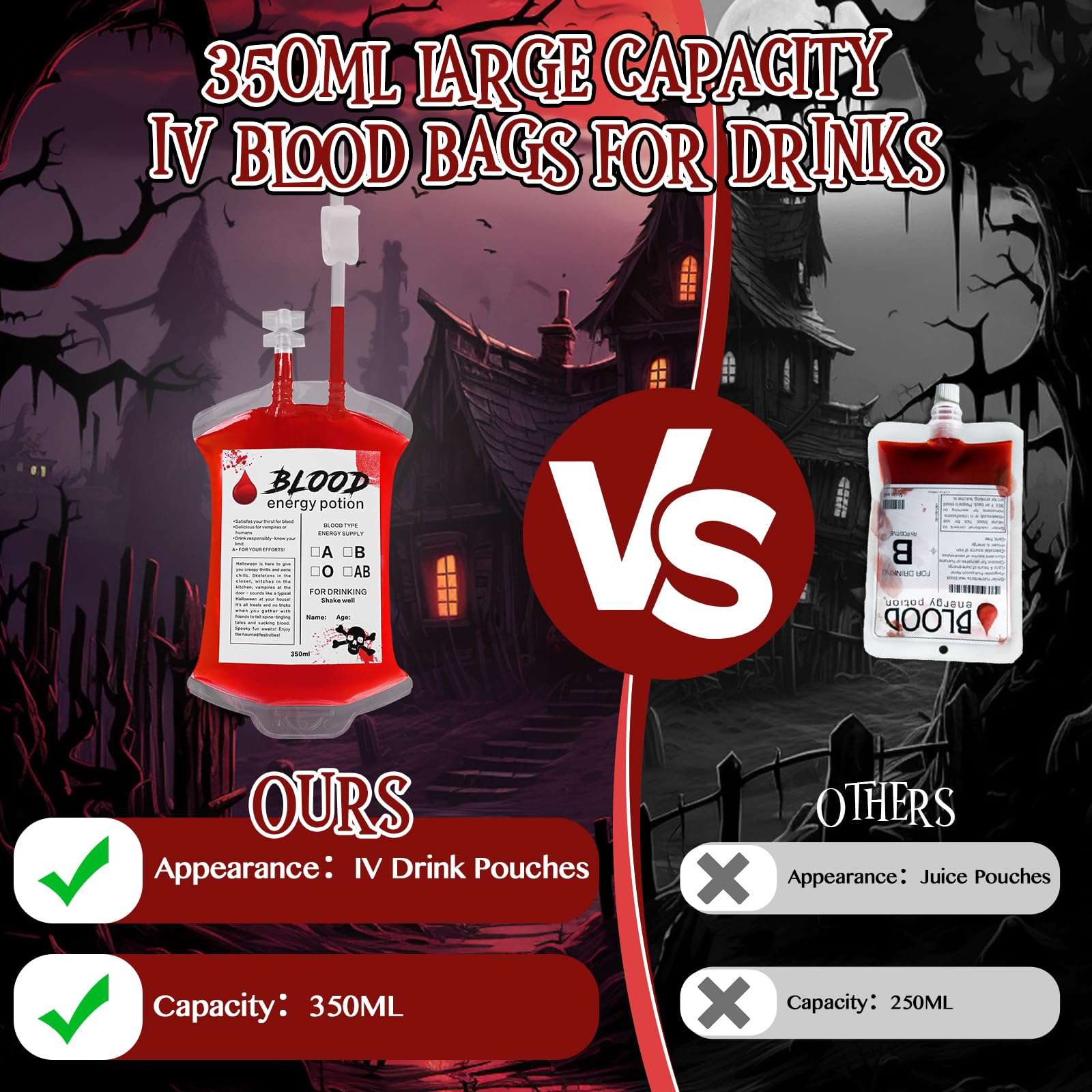 Halloween Blood Bags: 10pcs Halloween Blood Bags for Drinks, IV Bags for Halloween Party decorations, Blood Bags for Halloween, Vampire Themed Parties and Masquerade, Nurse Graduation Party Props 5