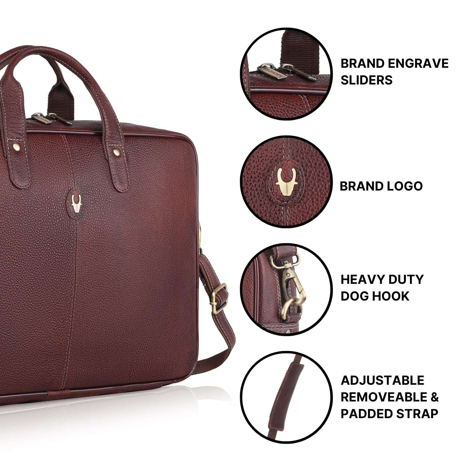 WildHorn Leather Laptop Bag for Men/Office Bag for Men | Fits Upto 15.6 Inch Laptop/MacBook | Laptop Messenger Bag/Leather Bag for Men I Dimension : L-16 inch W-3.5 inch H-12 inch (Maroon) 6