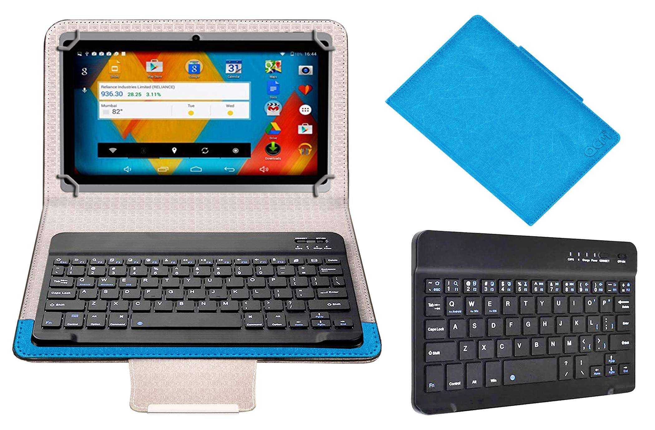 Acm Bluetooth Keyboard Case Compatible with Domo Slate X15 8gb Tablet Flip Cover Stand Study Gaming Blue