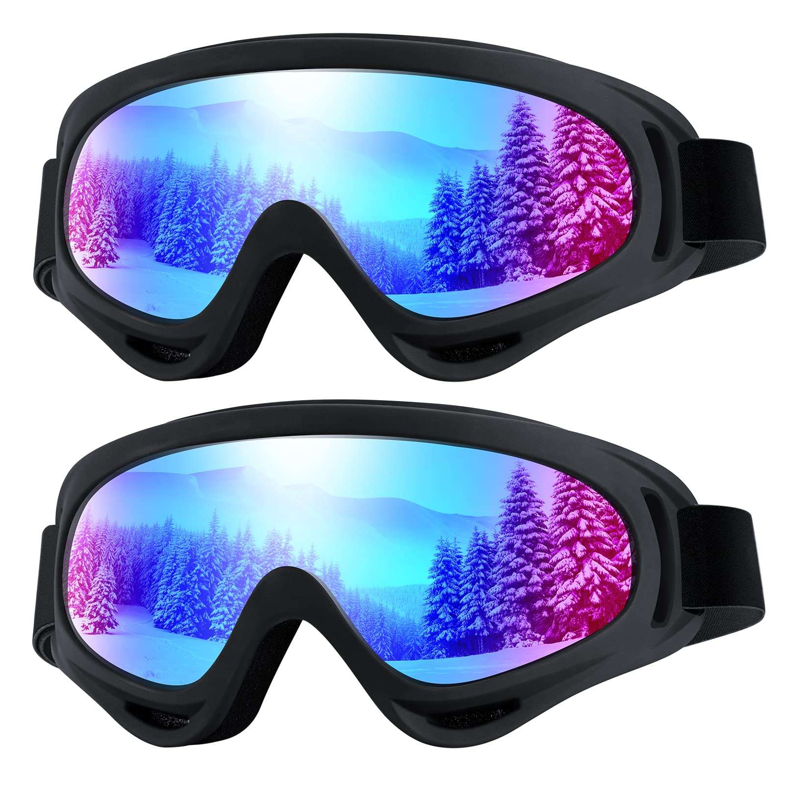 Braylin 2-Pack Kids Ski Goggles, Snowboard Goggles for Men, Women, Youth, Boys or Girls, Snowmobile Goggles