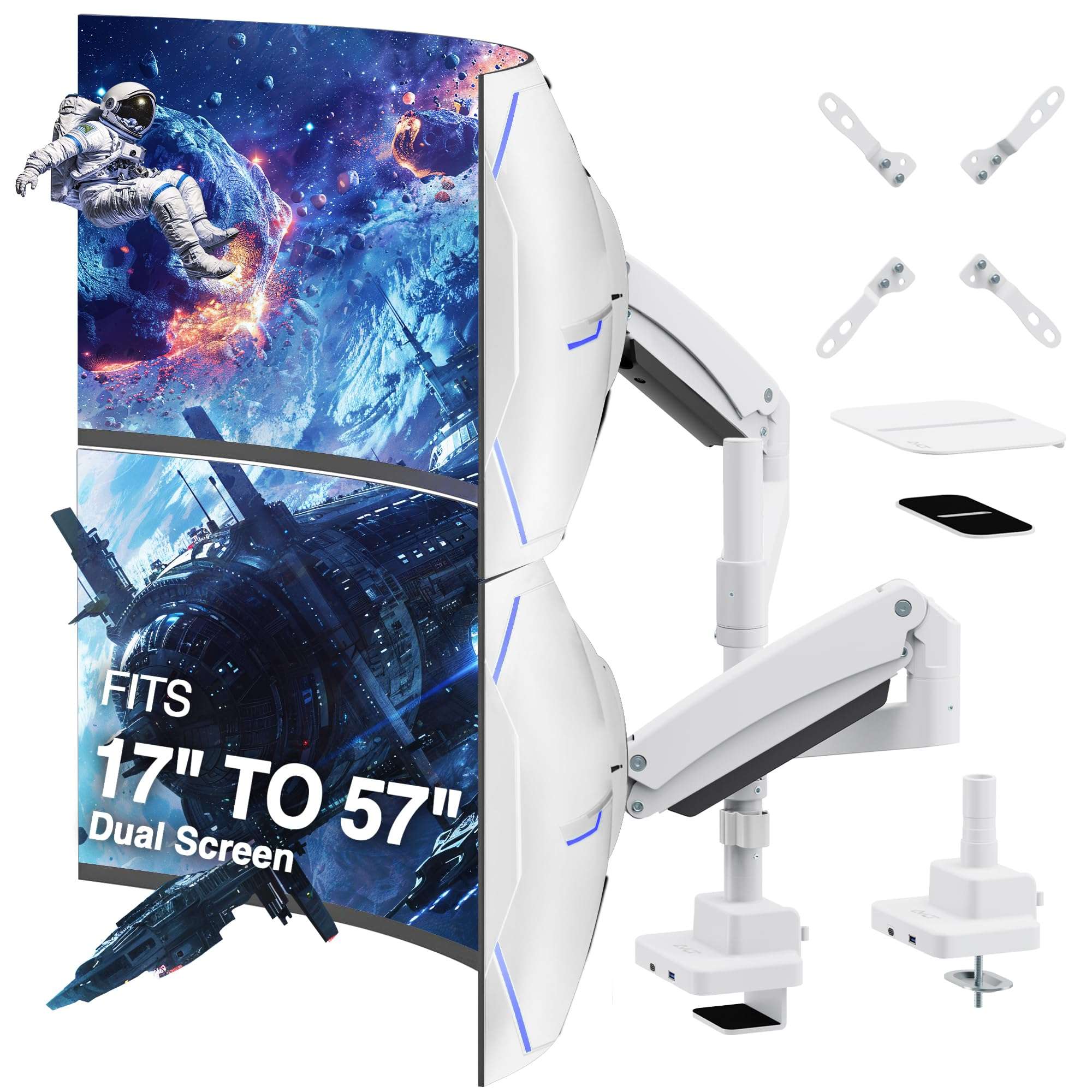 AVLT Dual 57 Inch Heavy Duty Stacking Monitor Arm and Single Monitor Arm Add-On Kit Easy to Install Top Mount 3