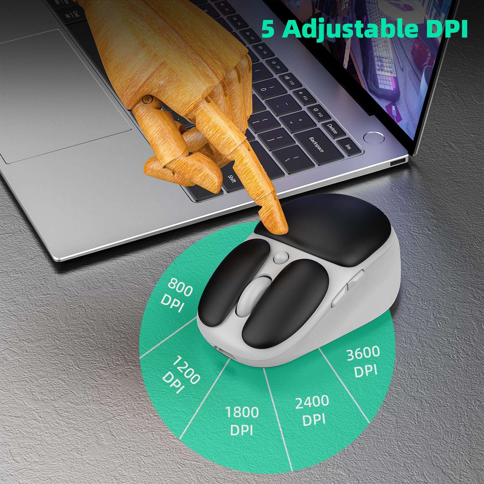 TMICE 2-in-1 Wireless Bluetooth Mouse with Earphone Combo - Bluetooth 5.0, 5 Adjustable DPI, Long Battery Life Up to 60 Hours, Black 6