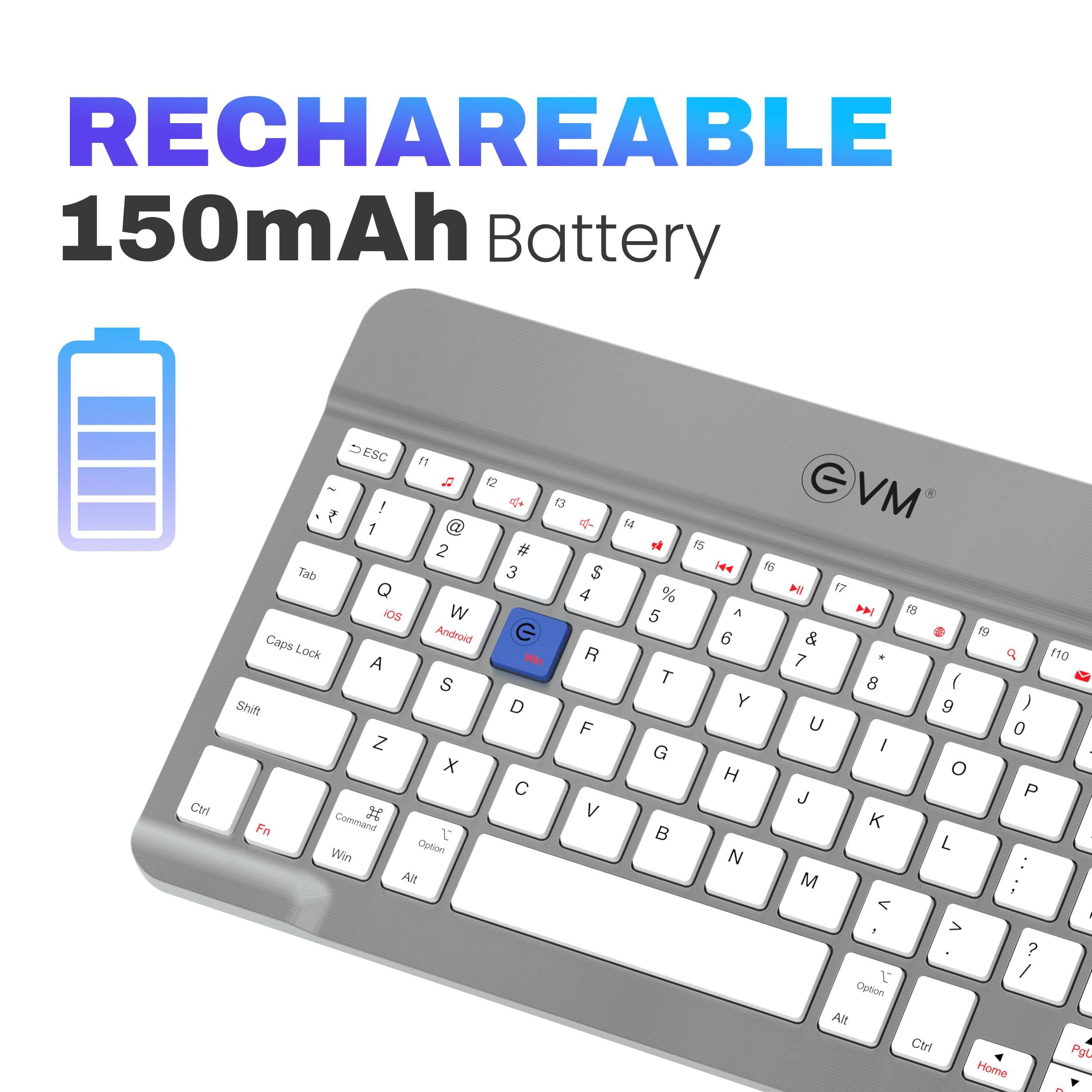 EVM EnEdge 9.7" Wireless Bluetooth Keyboard – Rechargeable, Ultra-Slim & Lightweight, Type-C Charging, Compatible with Tablets, Smartphones & Multi-Device Use 1-Year Warranty (WLKM-S) 4