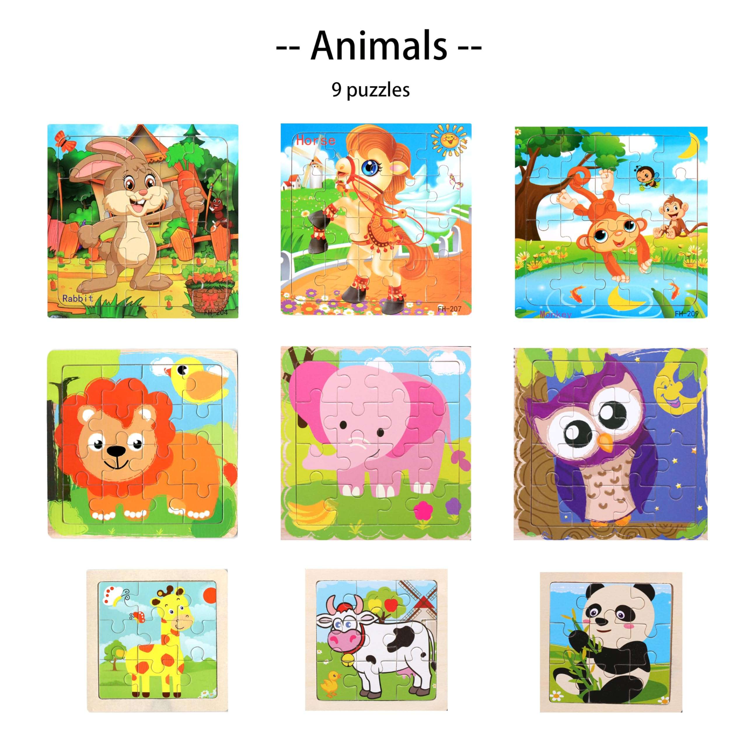 MAISHEKE Wooden Puzzles for Kids Ages 4-8, 9 Packs Total 135 Pcs Animal Theme Jigsaw Puzzles, Preschool Educational Toys Gifts with Self-Sealing Bag for Storage 3