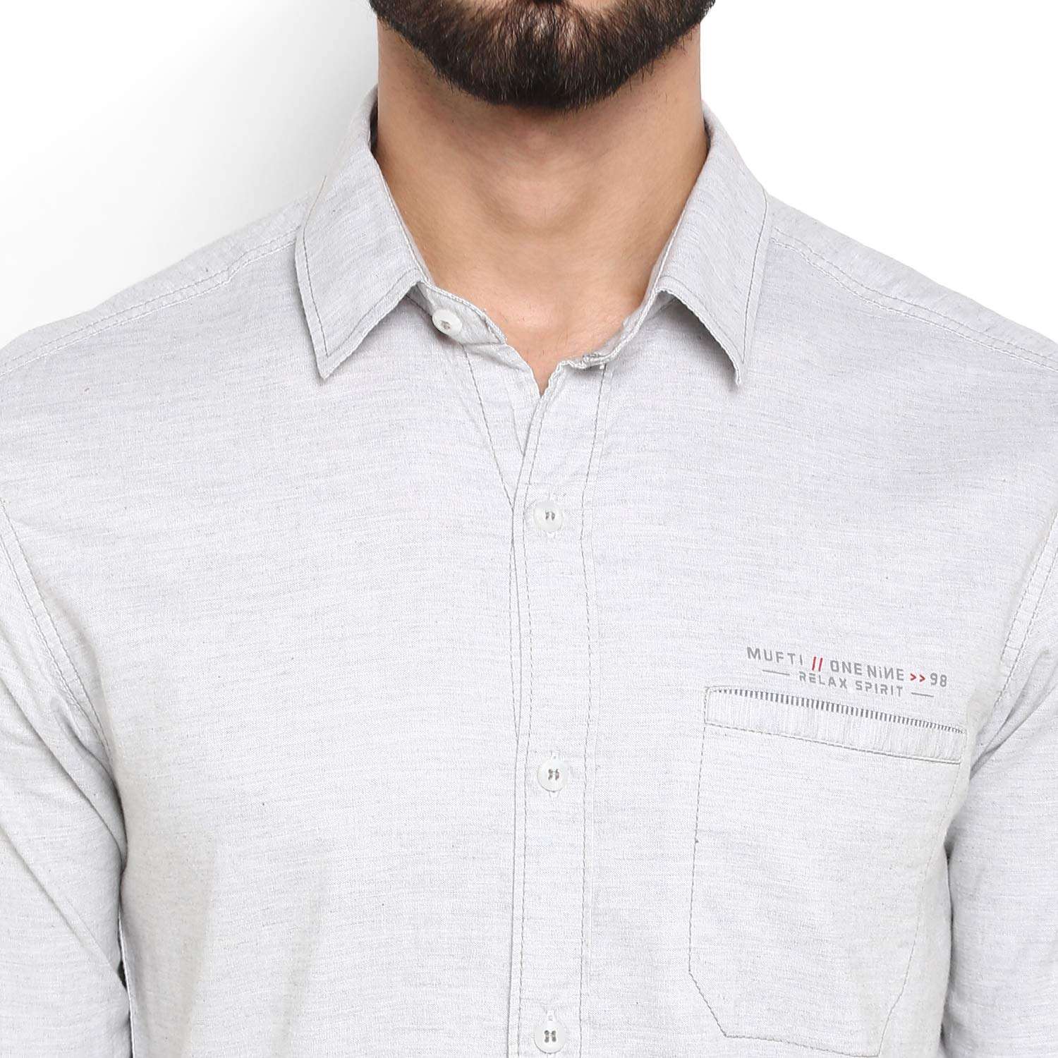 Mufti Men's Solid Casual Shirt (MFS-10250-I_78-Light Grey XXL) 6