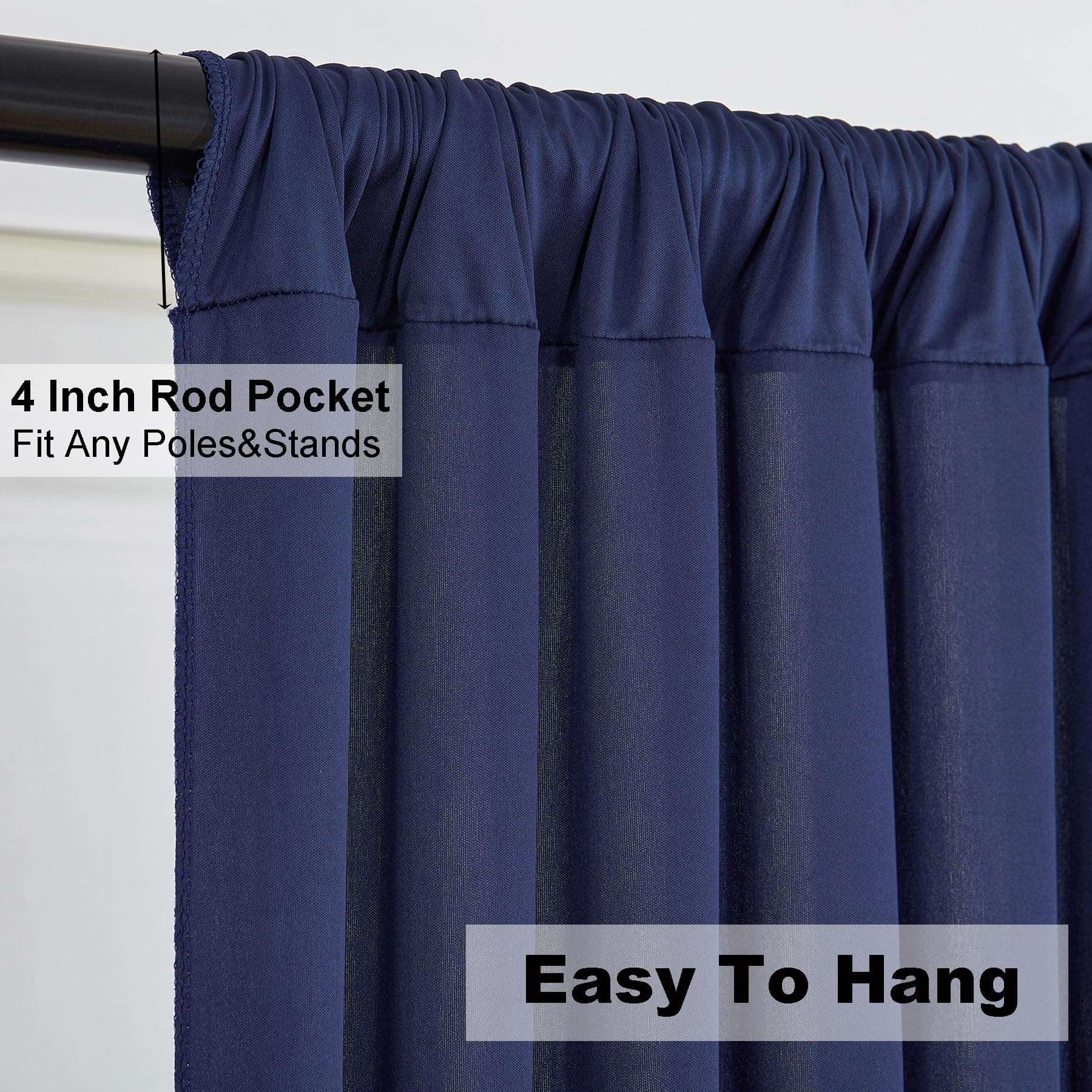 40ft×10ft Navy Blue Wrinkle Free Backdrop Curtains for Parties, 8 Panels 5×10ft Thick Silky Polyester Navy Photo Backdrop Drapes Curtains for Graduation Party Birthday Baby Shower Wedding Photography 6