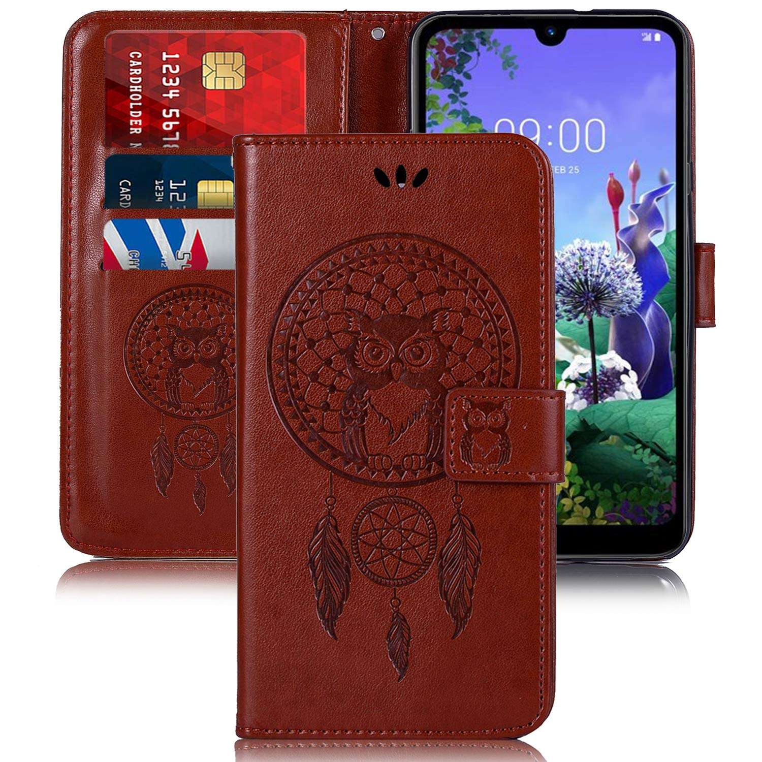 sidande for LG K40 Case, for LG K12 Plus Case, for LG X4 2019 Case, [Wrist Strap] Luxury PU Leather Wallet Flip Protective Phone Case Cover with Card Slots and Stand for LG K40 Phone (Brown) 1