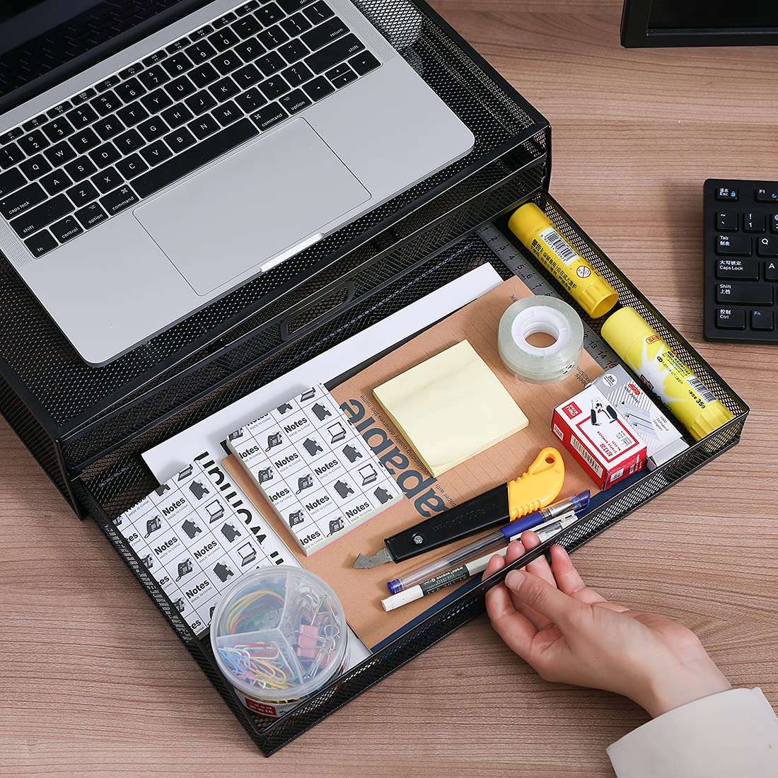 Monitor Stand Riser with Drawer Mesh Metal Desk Organizers Accessories PC Printer Holder with Pull Out Drawer Organizer, Laptop, Notebook,Office Supplies for Computer 2
