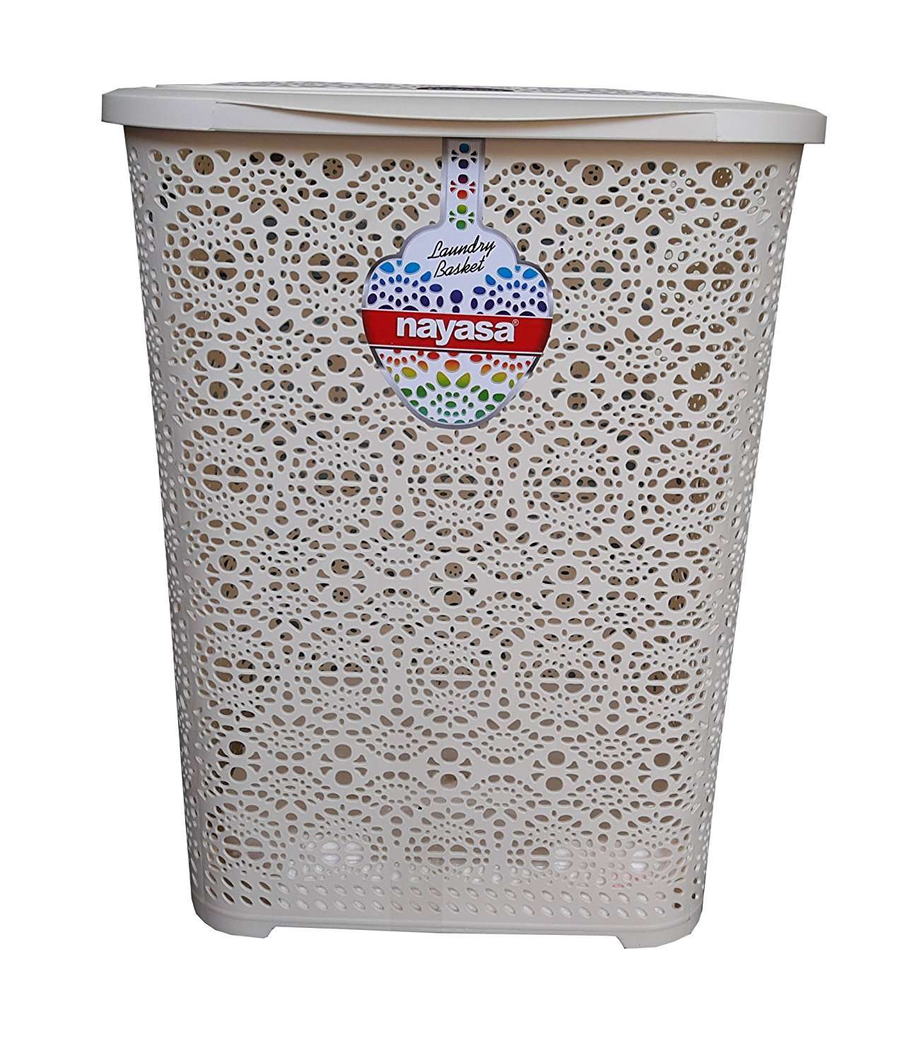 Nayasa Flower Laundry Basket Small (30 Liters Approx) (Ivory)