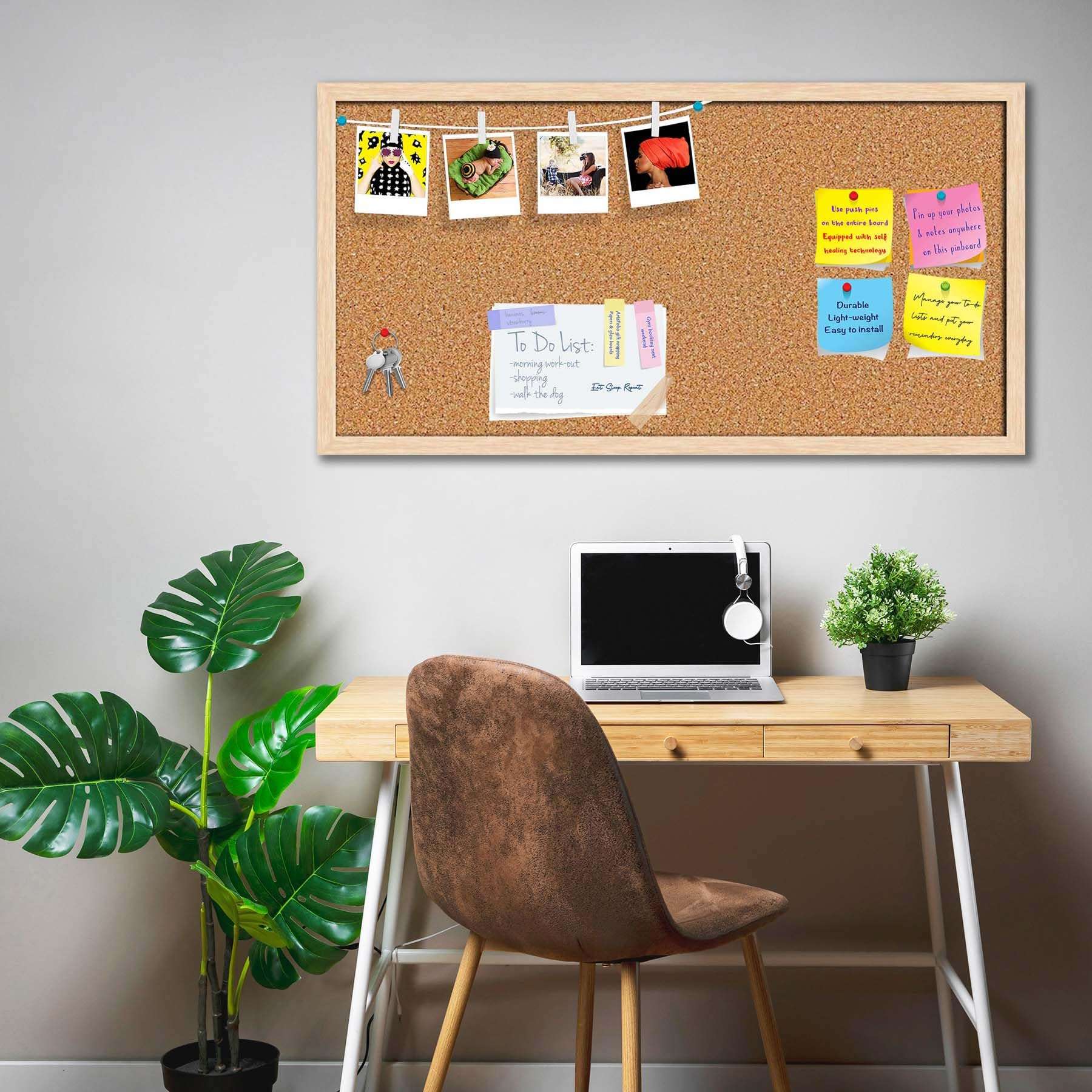 ArtzFolio Cork Board | Bulletin Board Notice Pin Board | Vision Soft Board Combo with Thumb Push Pins & Sticky Notes | Natural Brown Frame | 24 x 12 inch (61 x 30 cms) 4