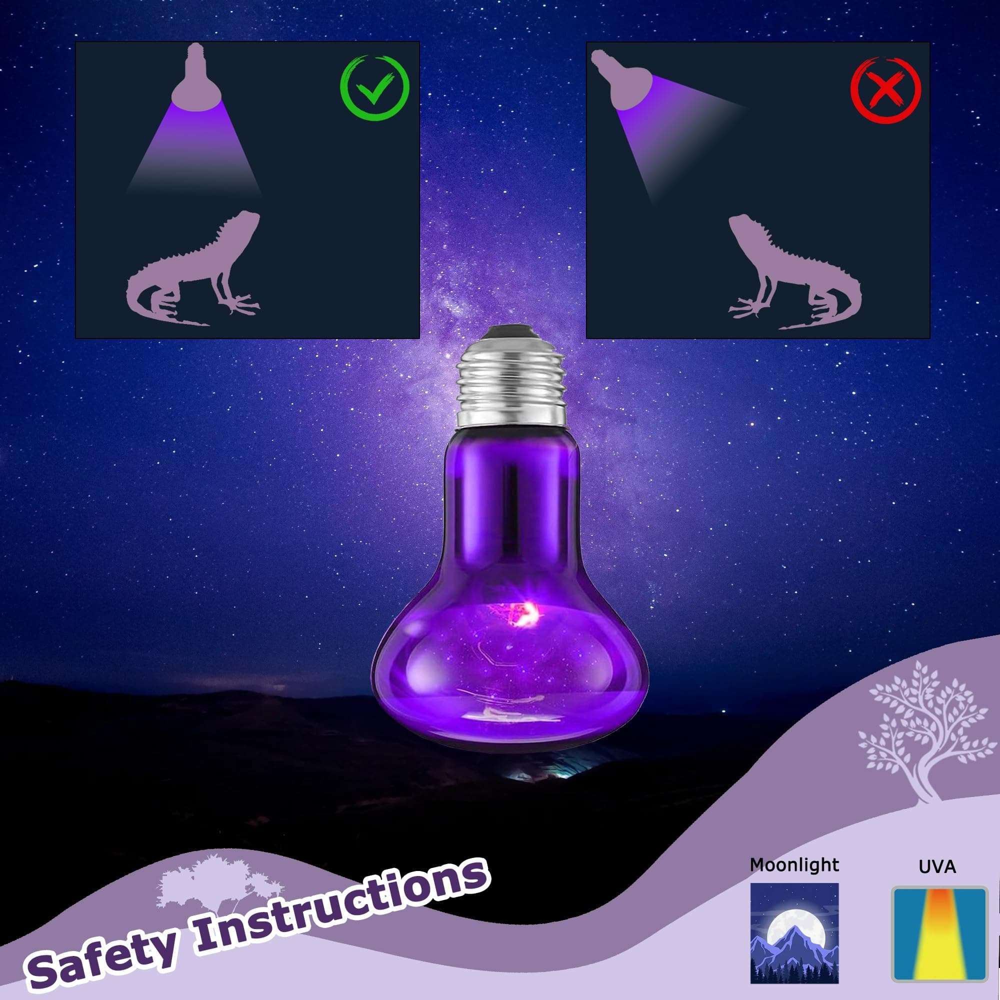 HARTOMPET 75W Reptile Night Light Bulb – Purple Basking Spot Lamp with Simulated Moonlight for Lizards, Chameleons, Snakes, Turtles, Amphibians – UVA Heat Light – 2 Pack | 3.2" 6