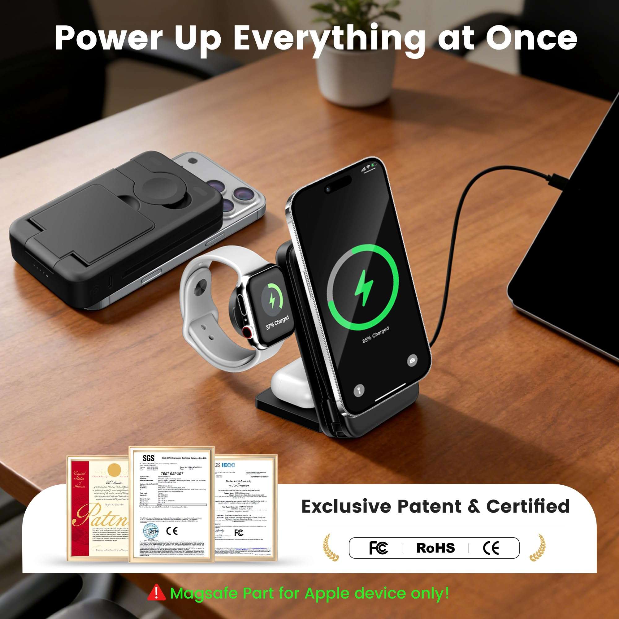 FELIZUPER 5-in-1 Portable Charger,10000mAh Foldable Power Bank Fast Charging Station Built-in USBC cable Travel,for MagSafe Battery Pack Magnetic for iPhone 17/16/15/14/13/12,Apple Watch,Airpods,Black 3