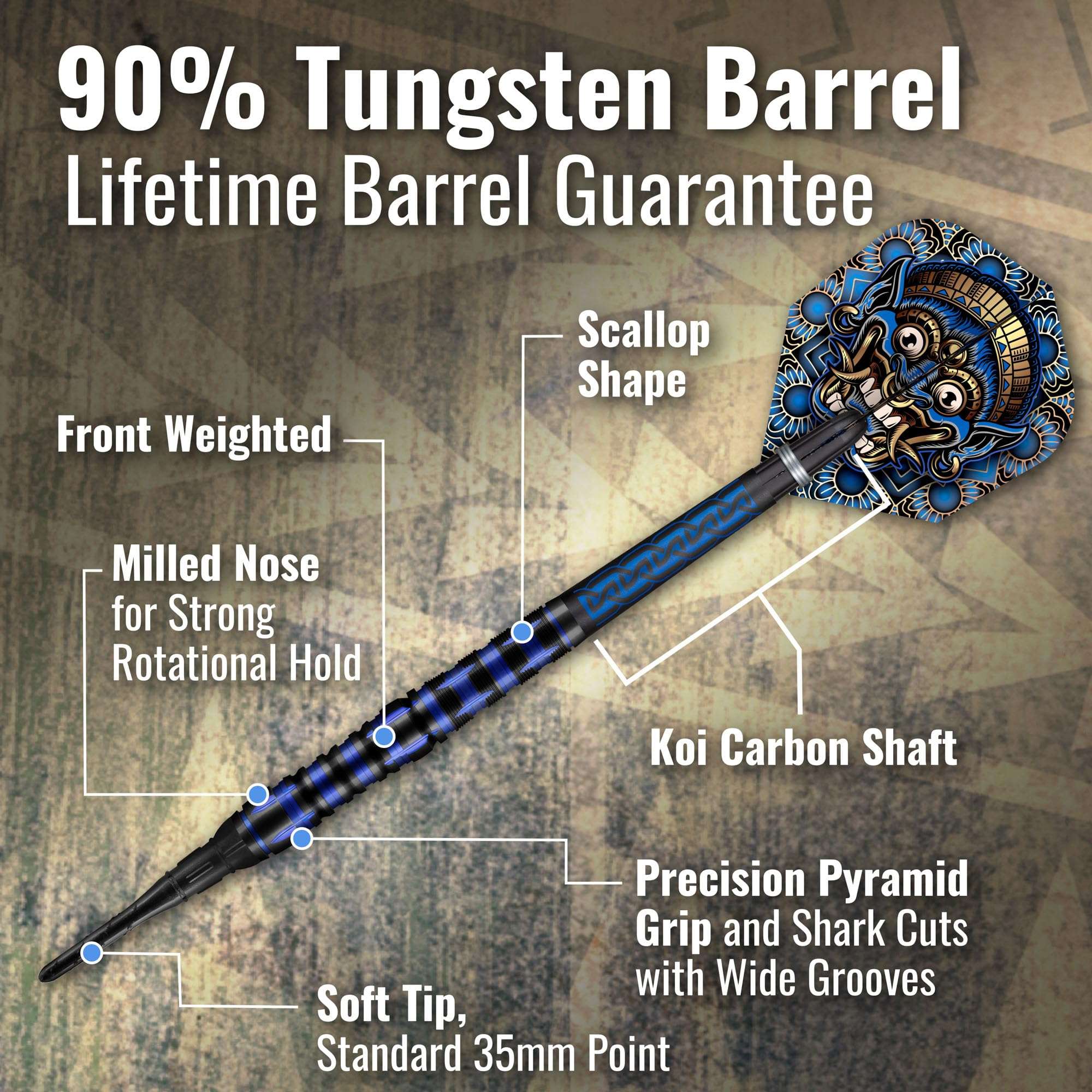 Shot! Darts Tribal Weapon Java Soft Tip Dart Set-90% Tungsten Barrels, Professional – Made in New Zealand – Designed Dart Flights for Women & Men – Metal Tip Bar Darts for Adults 4