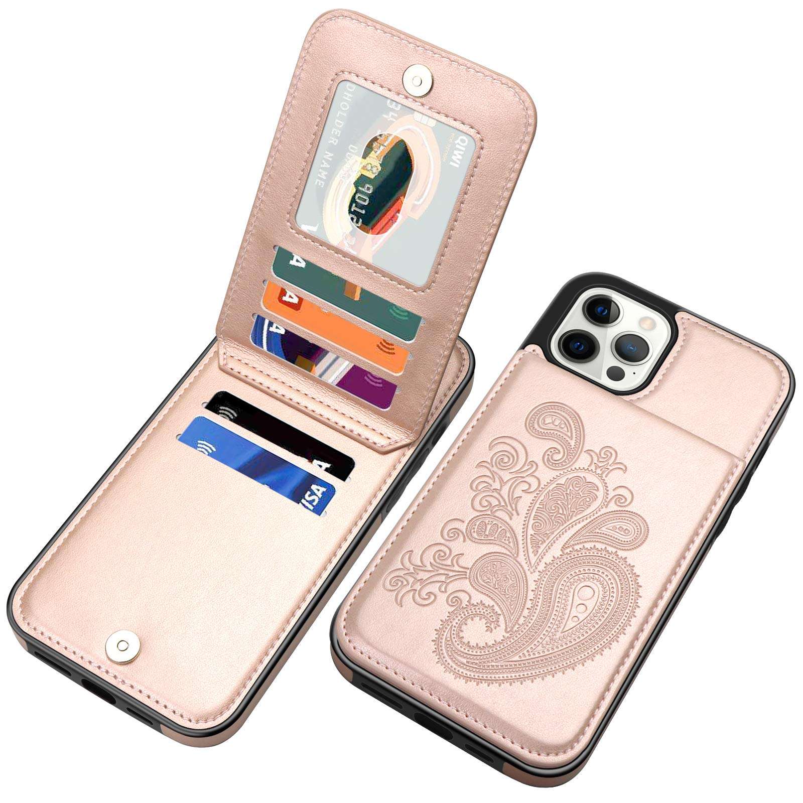 SiZiYNan Compatible with iPhone 12 Pro Max Case 2020 6.7 Inches Embossed Series PU Leather Wallet Case for Women Girls with Card Holders Phone Cases, Red 1