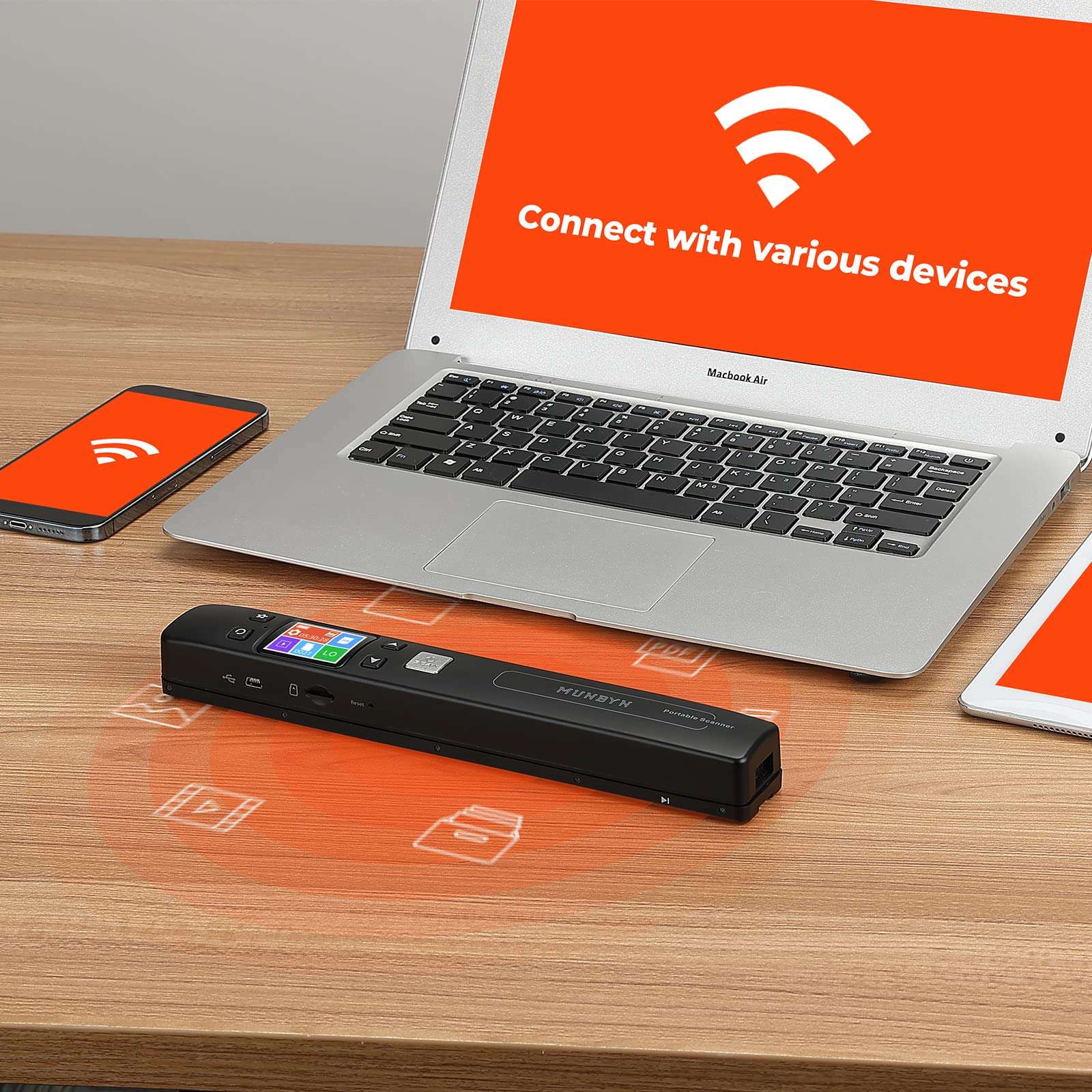 MUNBYN Portable Scanner, Photo Scanner for Documents, Pictures, Texts at 1050 DPI, Flat Scanning, Includes 16GB Card, Wand Document Reader with Wi-Fi or USB for Uploading to PC/Phone, No Driver Needed 4