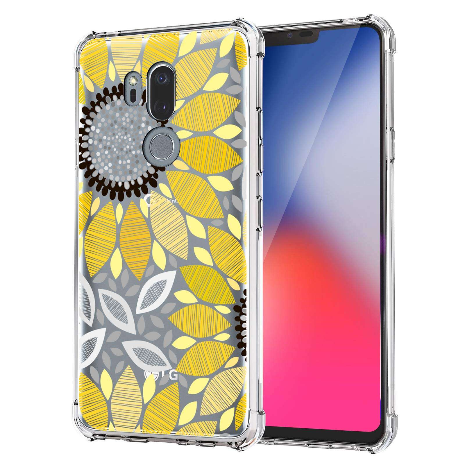 KIOMY Clear Case for LG G7 ThinQ Airbags Corners Shockproof Bumper Protective Cell Phone Back Cover Transparent TPU Flexible Slim Fit Case Cute Sunflower Floral Design 1