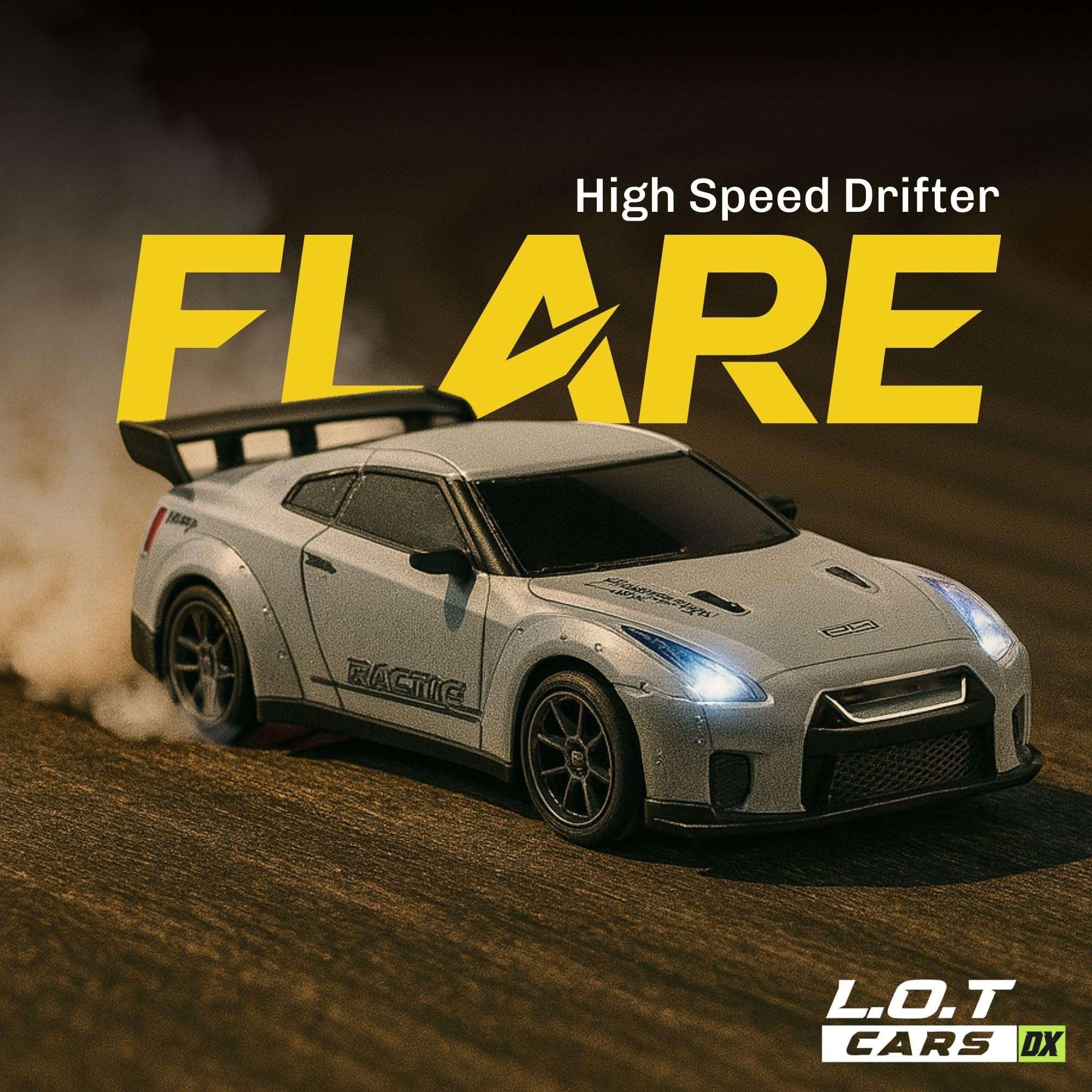 L.O.T TOYS Flare Remote Control Car | 20Kmph, 2.4Ghz | Rc Drifting Car, Rc Car, Birthday Gift, 4 Wheel Drive, Boost Mode, Long Range Remote, Hard Plastic Top with LED Head Light (Race Grey) 3