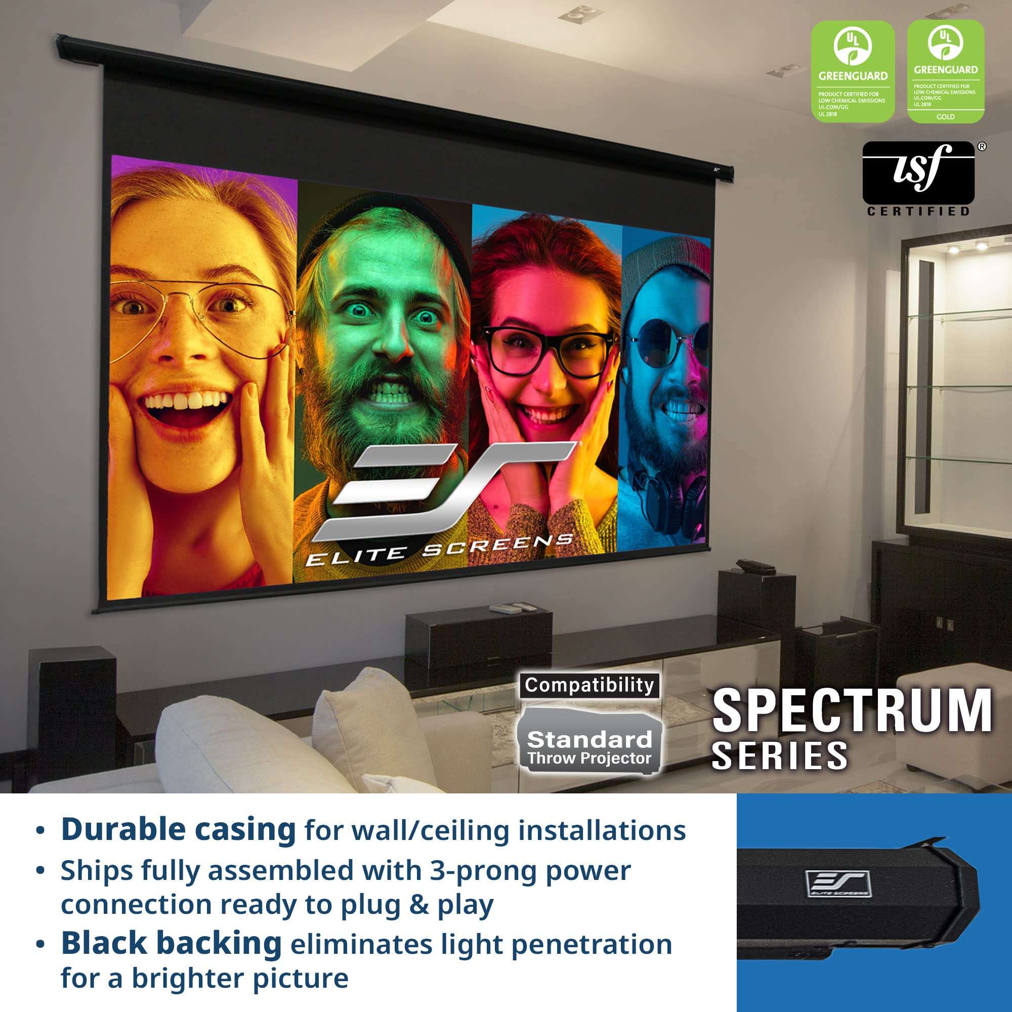 Projector Screen Elite Screens Spectrum RC1 Remote, 180-INCH Diag 16:9, Motorized Projection Screen Movie Home Theater 4K/8K Ultra HD Ready, ELECTRIC180H2 5