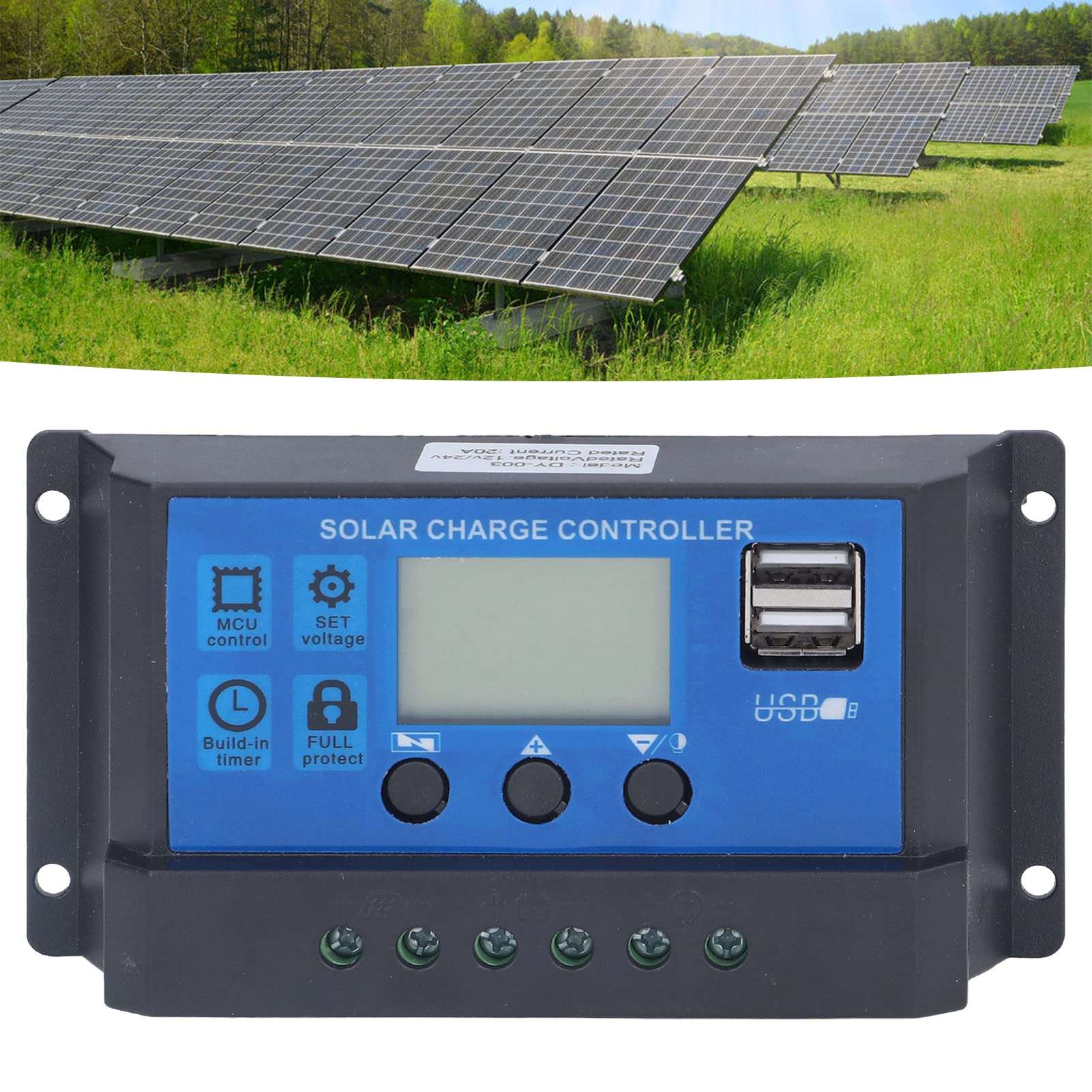 Solar Charge Controller 12V 24V, Solar Panel Battery Intelligent Regulator, Solar Charge Controller LCD Automatic Identification, Energy Controllers 5