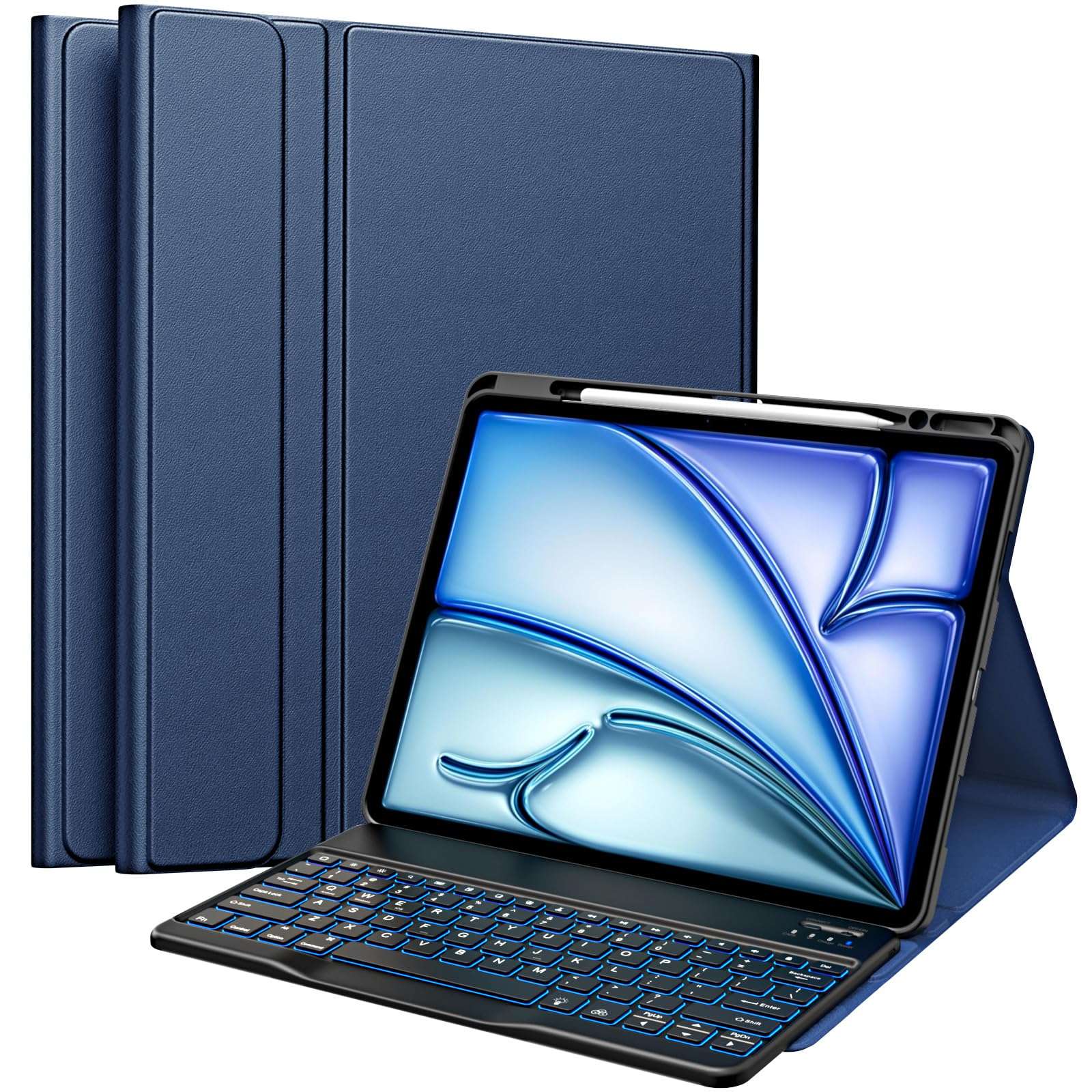 MoKo Keyboard Case for New iPad Air 13 Inch Case with Keyboard 2025/2024, Multi-Angle Magnetic Stand Cover for iPad Pro 12.9 2022/2021/2020/2018, Detachable Wireless Bluetooth Keyboard, Indigo 1