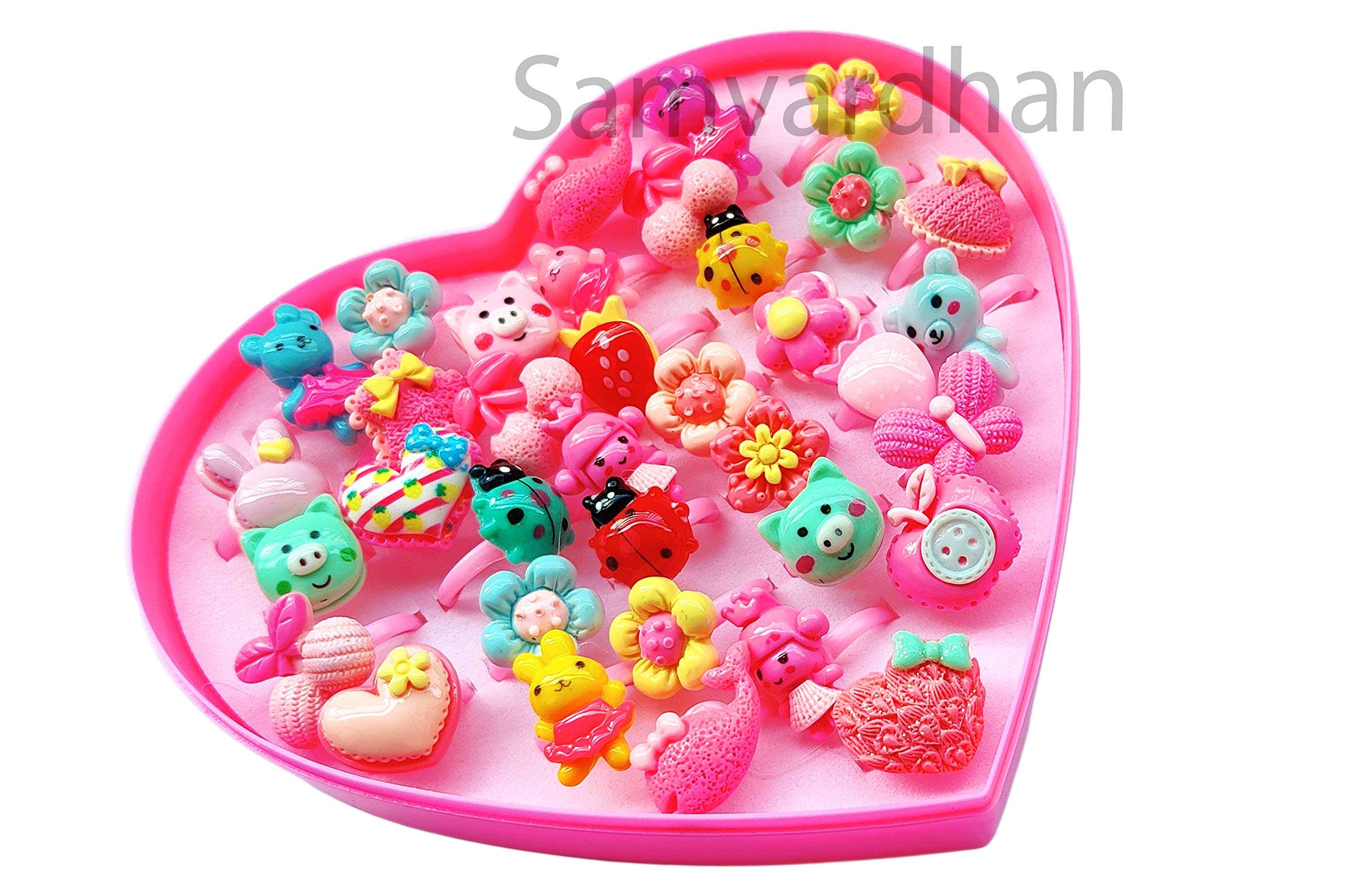 Samvardhan 36 Pcs Rings Set for Little Girls Rings with Heart Shape Box 3