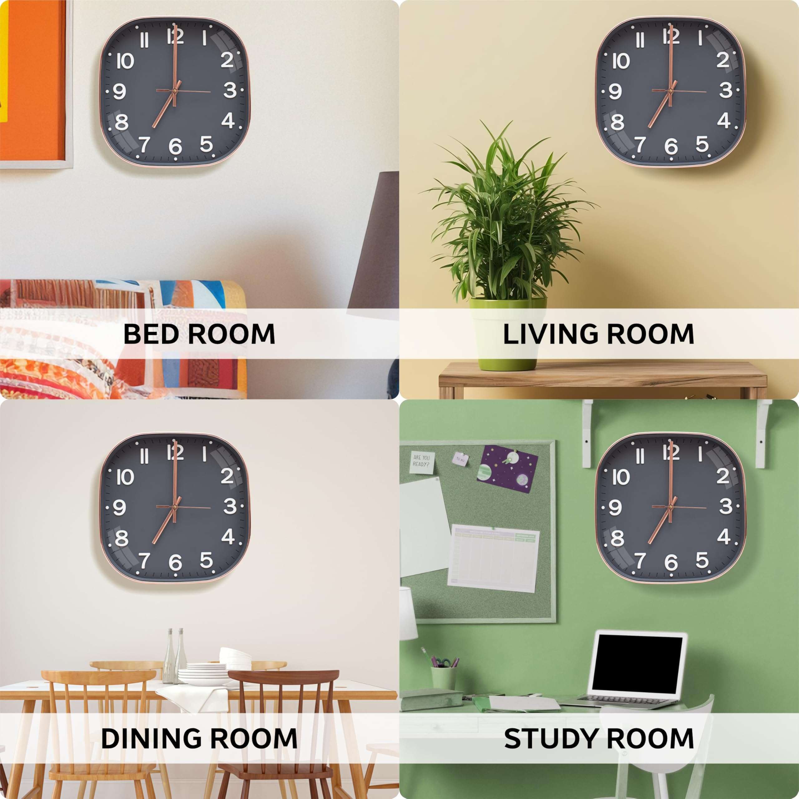 TEKCOOL Plastic Analogue Wall Clock 12" Silent Quartz Decorative Latest Wall Clock Non-Ticking Classic Clock Battery Operated Round Easy to Read for Room/Home/Kitchen/Bedroom/Ofice/School.Grey coper'' 6