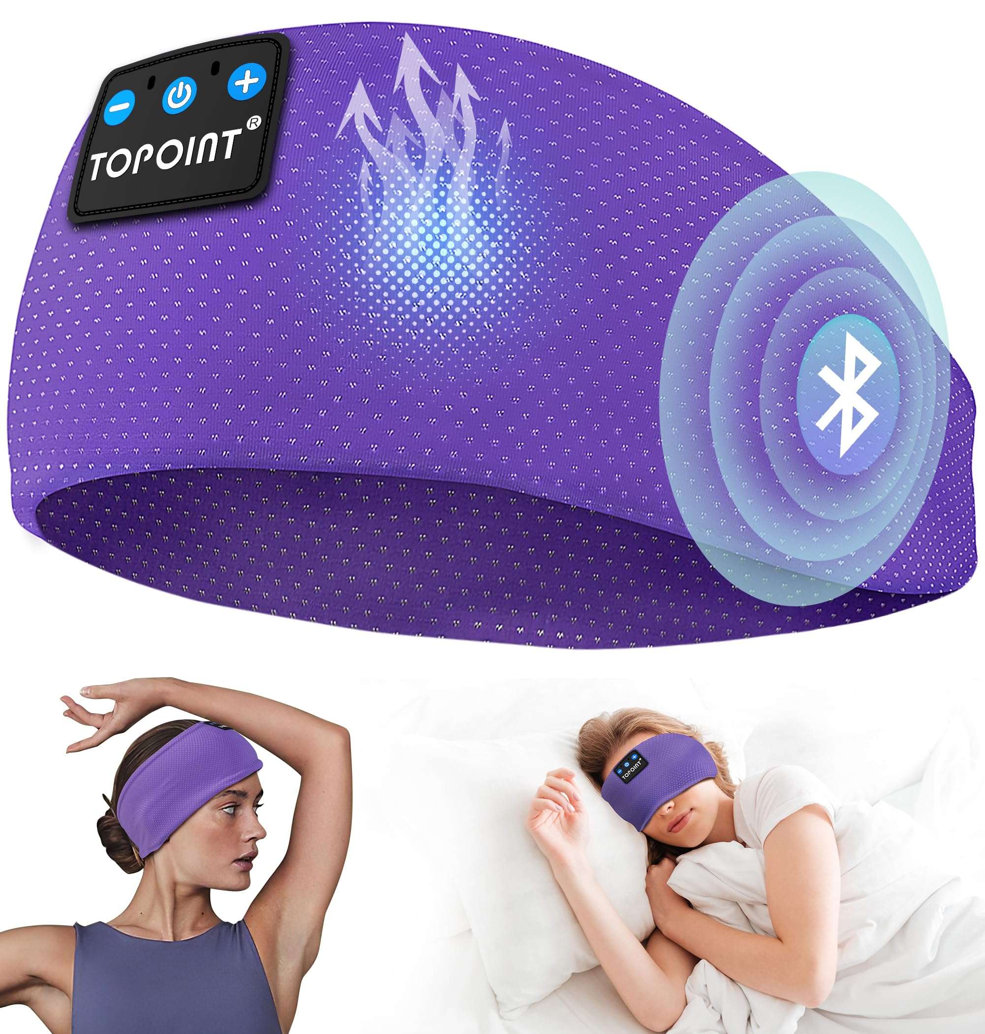 Sleep Headphones Headband Bluetooth 5.4, TOPOINT Sports Headband Earphones Sleeping Bluetooth Wireless with USB C for Women Men Sports Gifts Workout Jogging Yoga Insomnia Air Travel Meditation