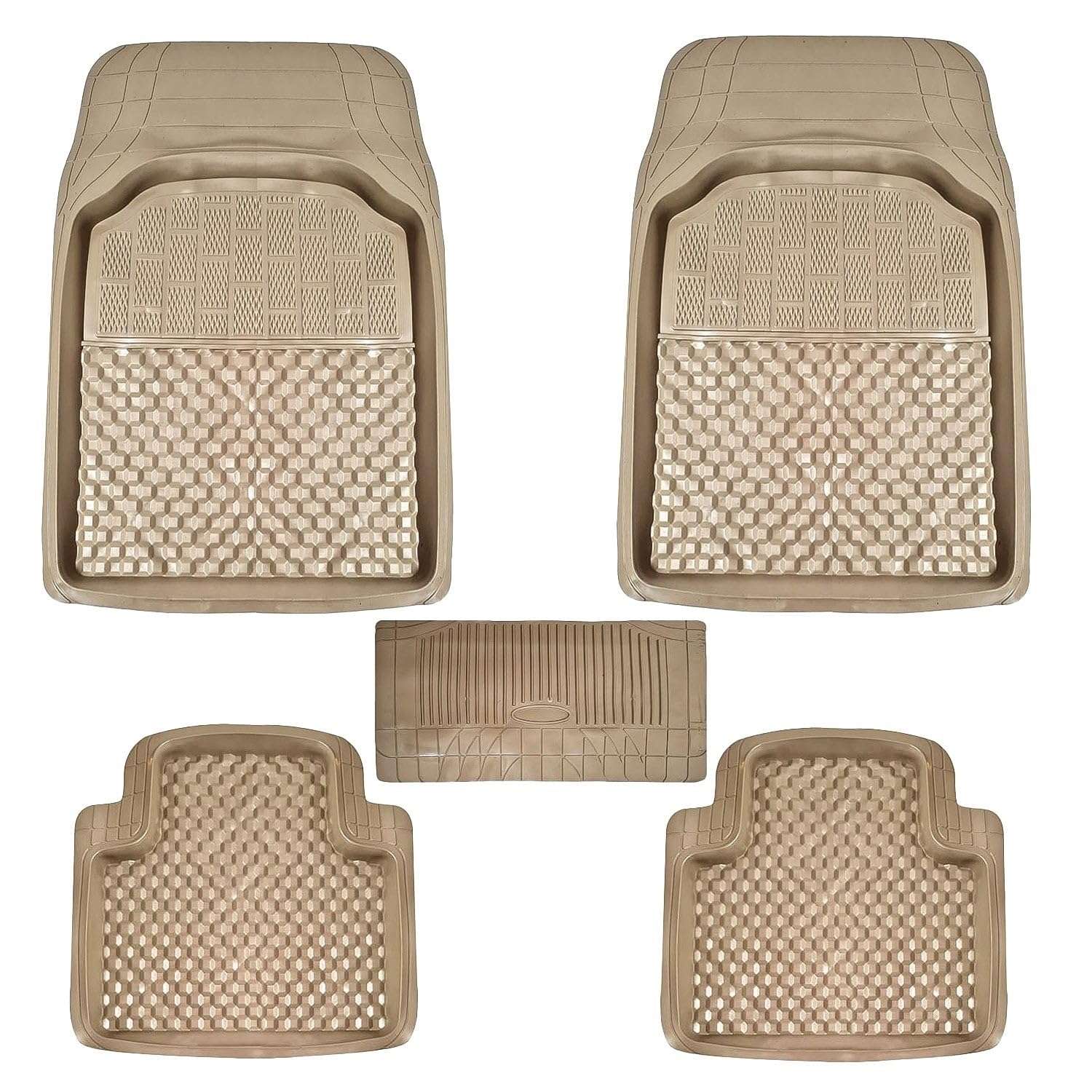 KINGSWAY 3G PVC Rubber Car Foot Mats Compatible with Audi Q2 (Year 2020 Onwards), Universal Size Floor Mat, Complete Set of 5 Pcs, Waterproof and Washable, Beige Color 1