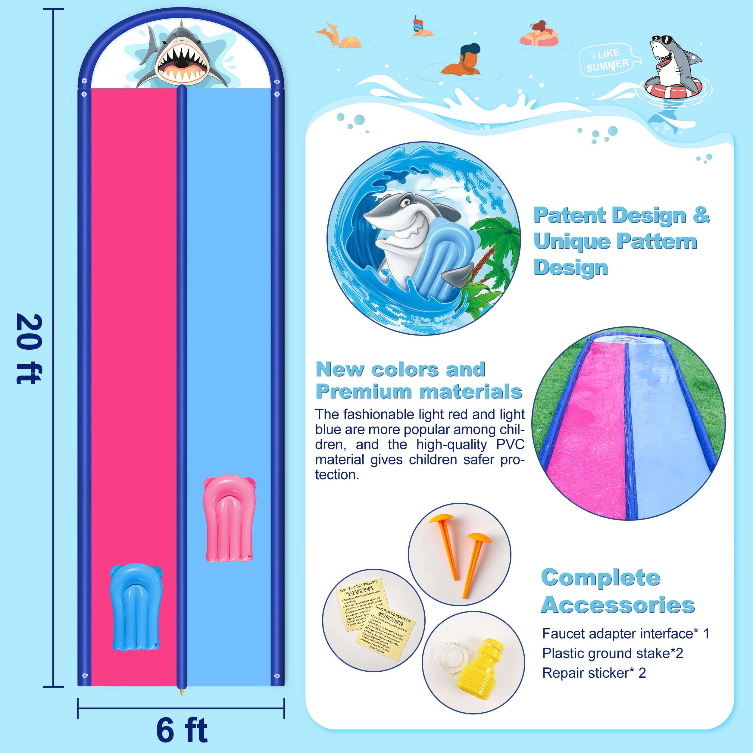 AnanBros Slip and Slide Heavy Duty Inflatable Lawn Water Slide with 2 Bodyboards, 20x6ft 10lb Summer Toy with Sprinkler, Sports Outdoor Garden Backyard Water Play Toys Kids Family Games 2