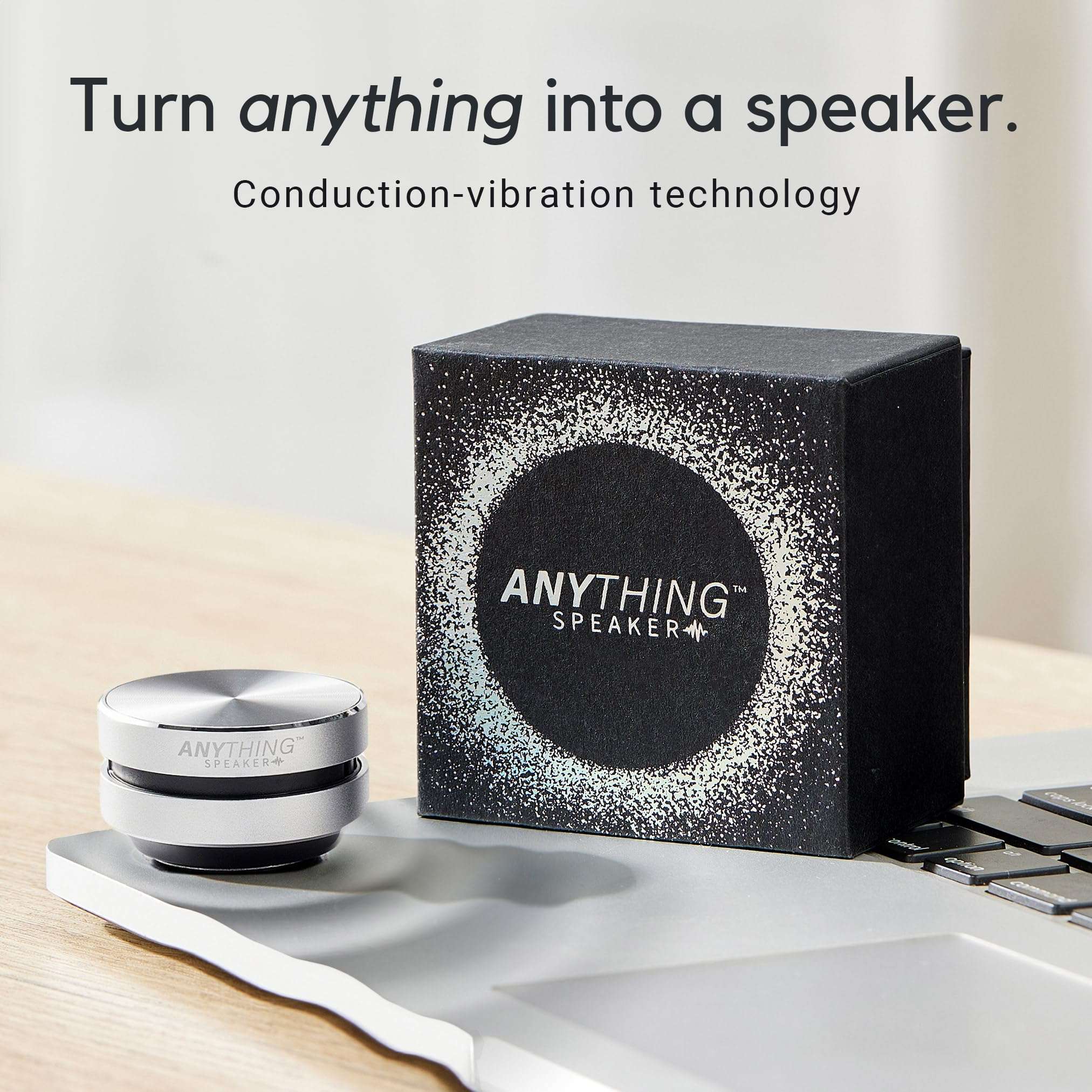 Anything Speaker - Portable Mini Bluetooth Speaker 2024 - Turn Anything Into A Speaker - Wireless Bone Conduction Induction Vibration Speaker + Gift Box - Travel-Sized, 360° Sound (Silver) 5