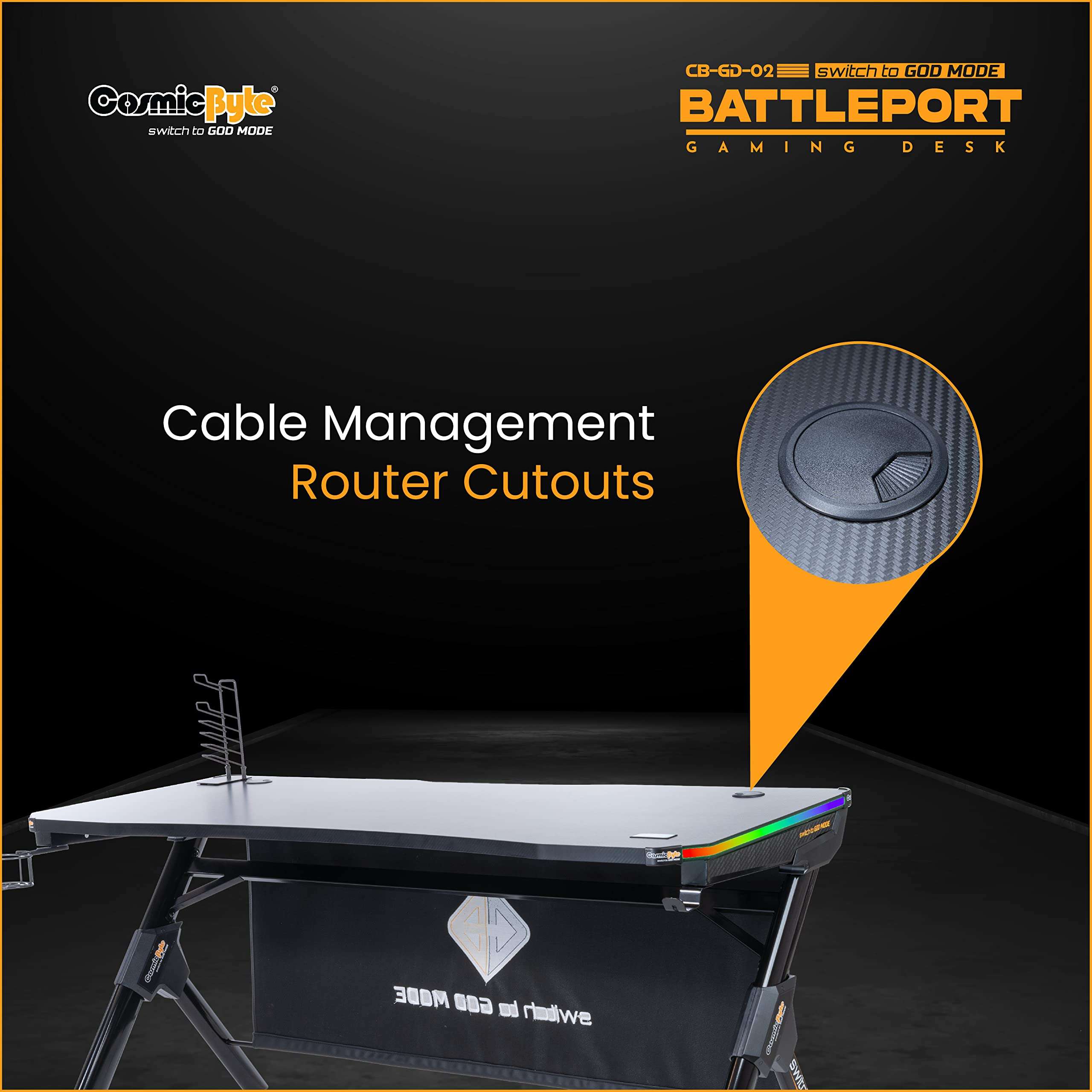 Cosmic Byte CB-CD-02 Battleport Computer Desk with RGB Touch Control (Black) 6