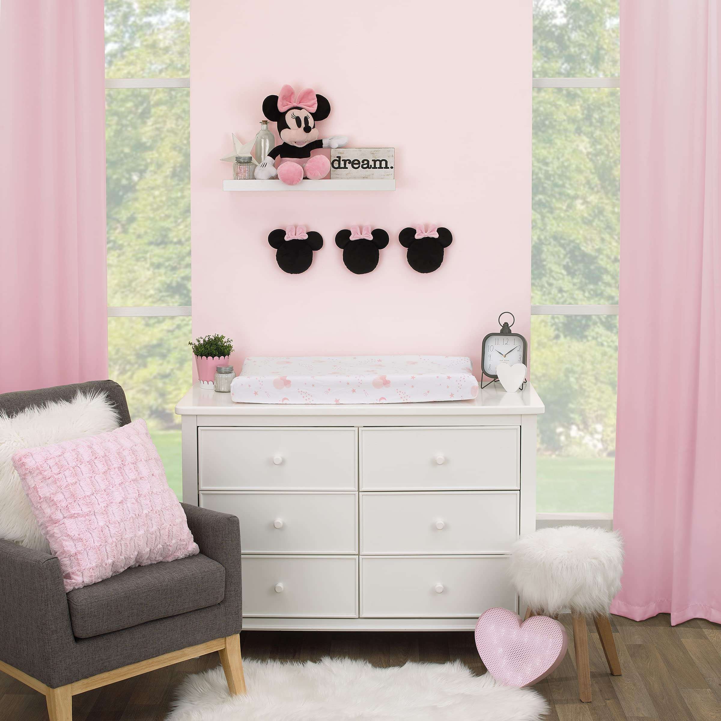 Disney Minnie Mouse Shaped Black Plush with Pink Bow 3 Piece Wall Décor 6