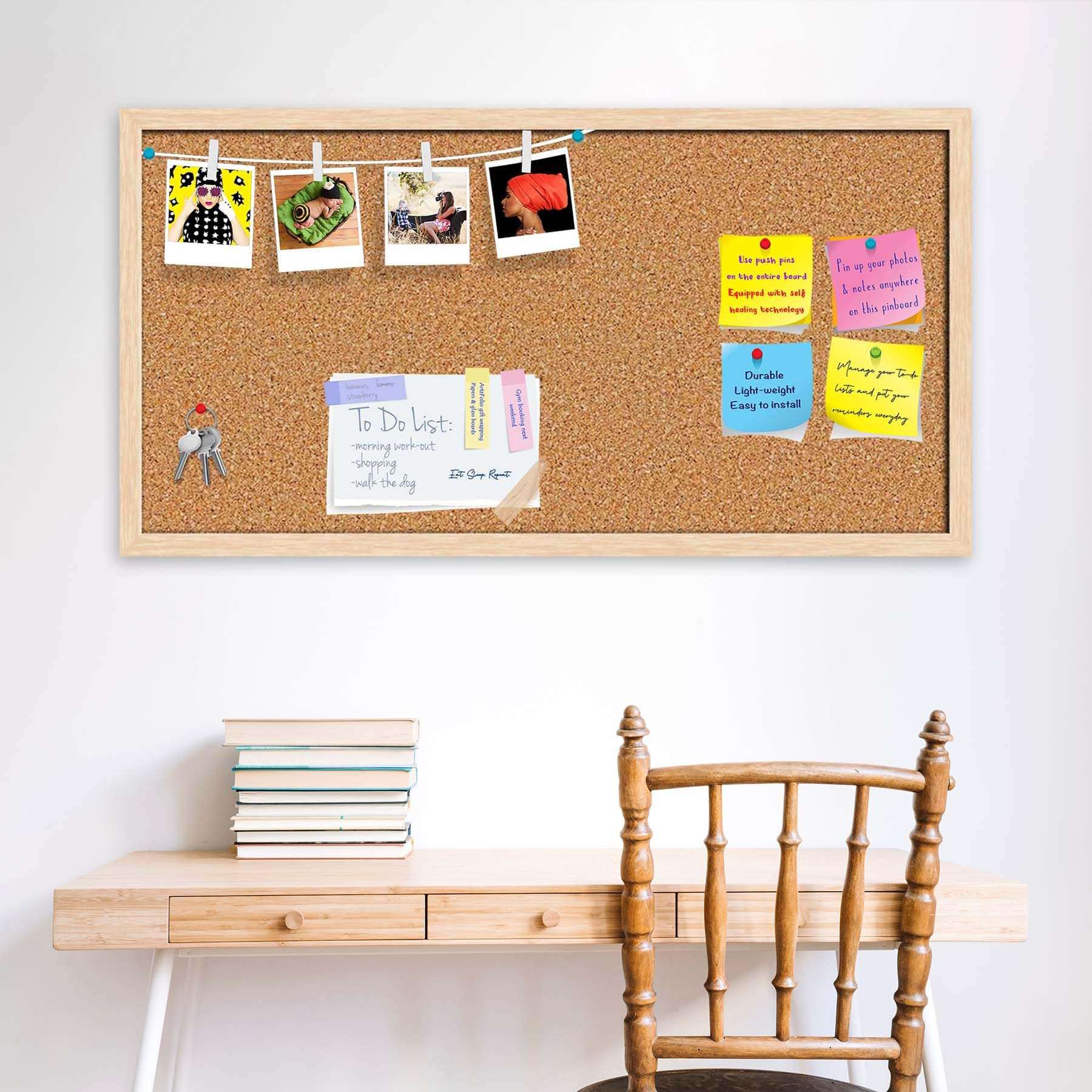 ArtzFolio Cork Board | Bulletin Board Notice Pin Board | Vision Soft Board Combo with Thumb Push Pins & Sticky Notes | Natural Brown Frame | 24 x 12 inch (61 x 30 cms) 1