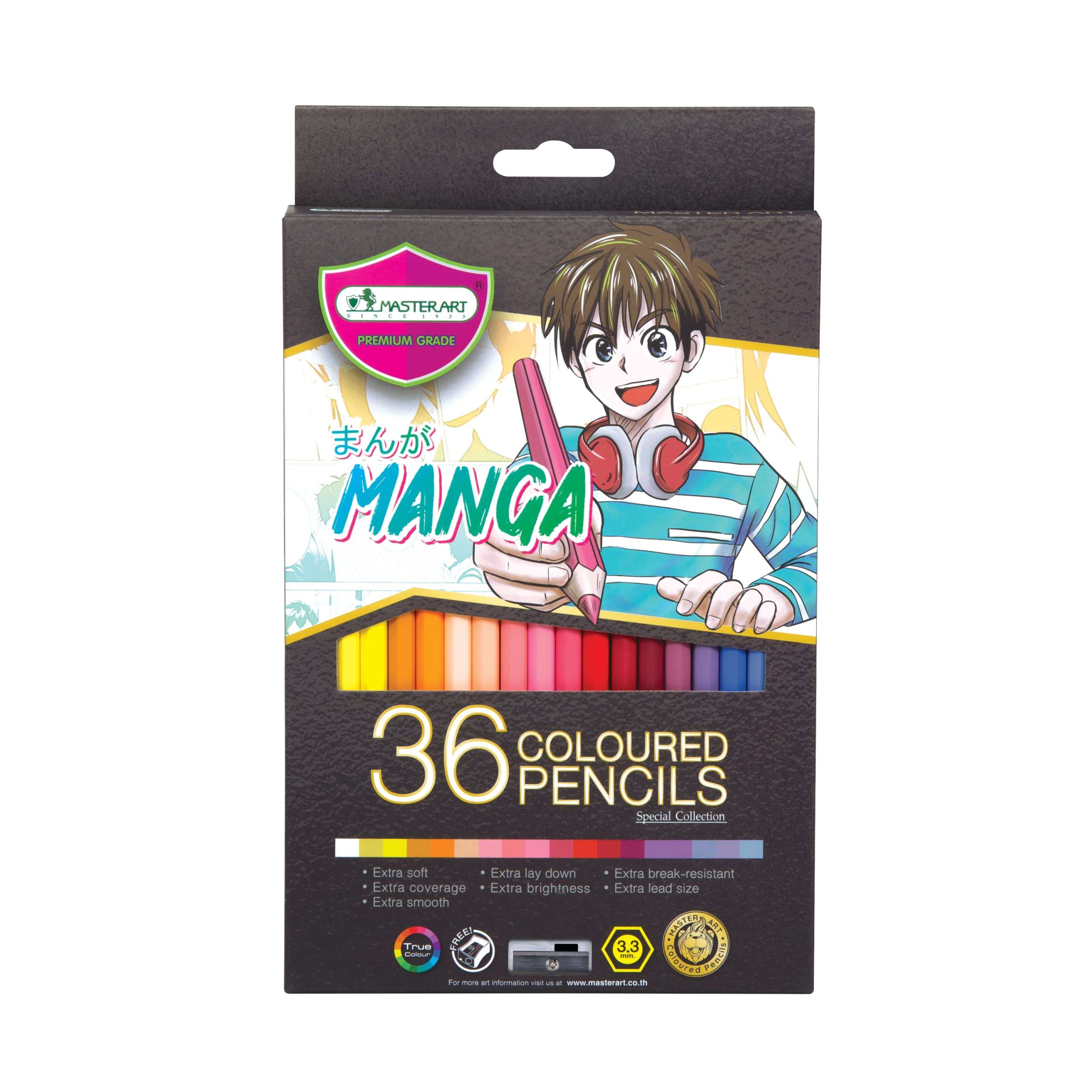 MASTERART Series Manga Colored Pencils, 36 Shades, 3.3mm Thick Core, Non-Toxic EN71/9 Certified, Vibrant Colors for Drawing & Sketching, Shading, Coloring Pencils for Kids & Artist.Made in Thailand 1
