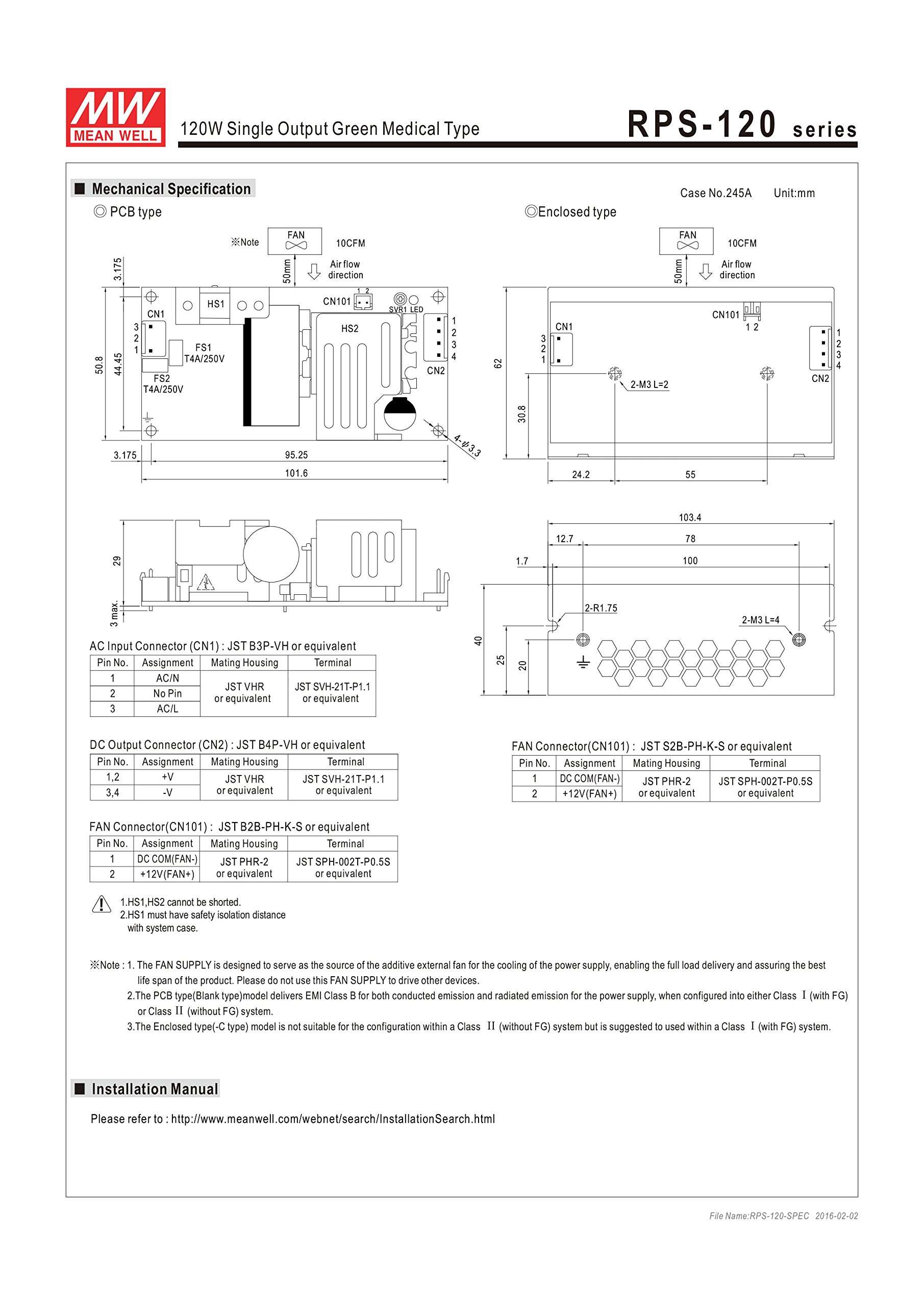 MW Mean Well RPS-120-15-C 15V 8A 120W Single Output Green Medical Type Power Supply 5
