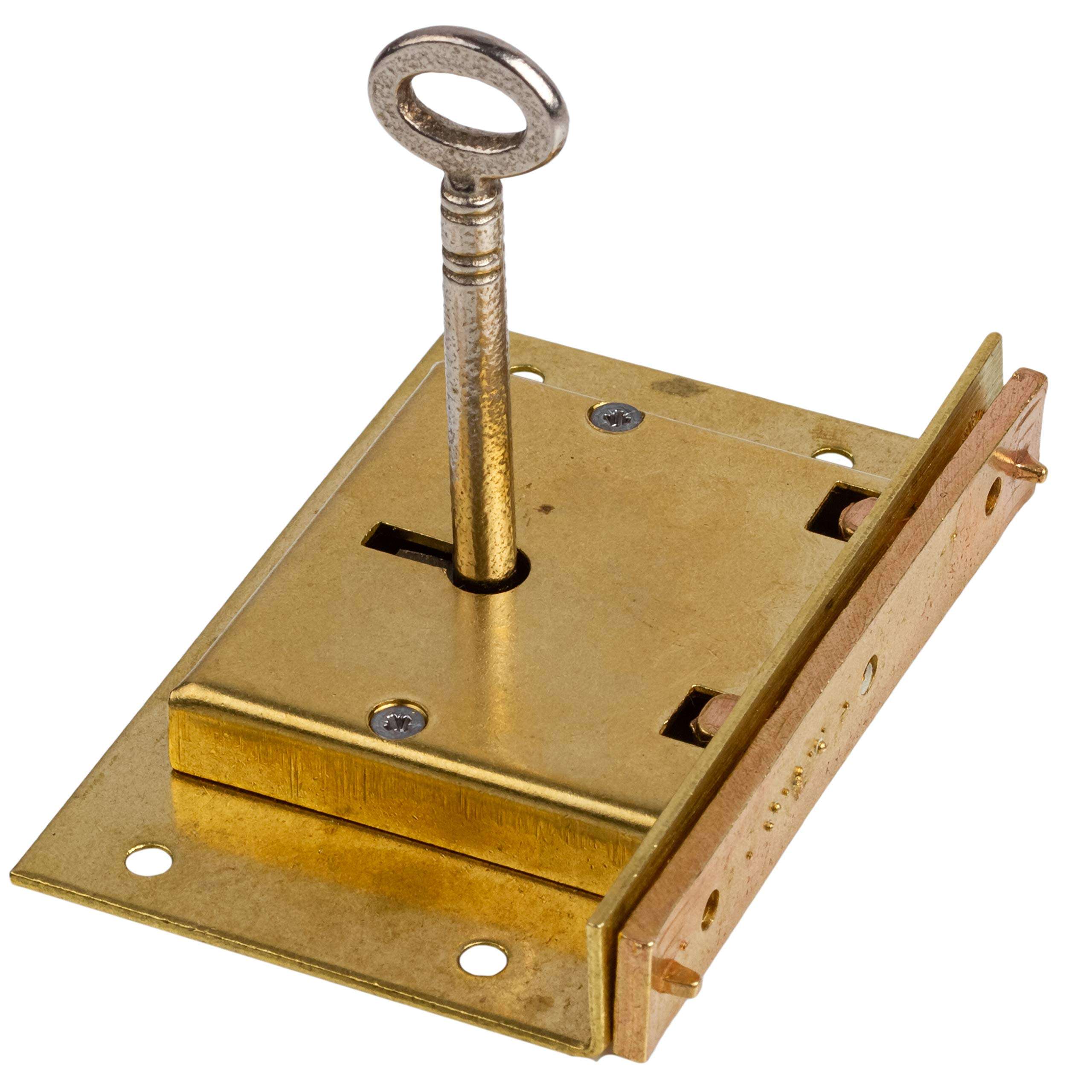 Large Brass Half Mortise Chest or Box Lid Lock w/Two Skeleton Keys | S-7E 2