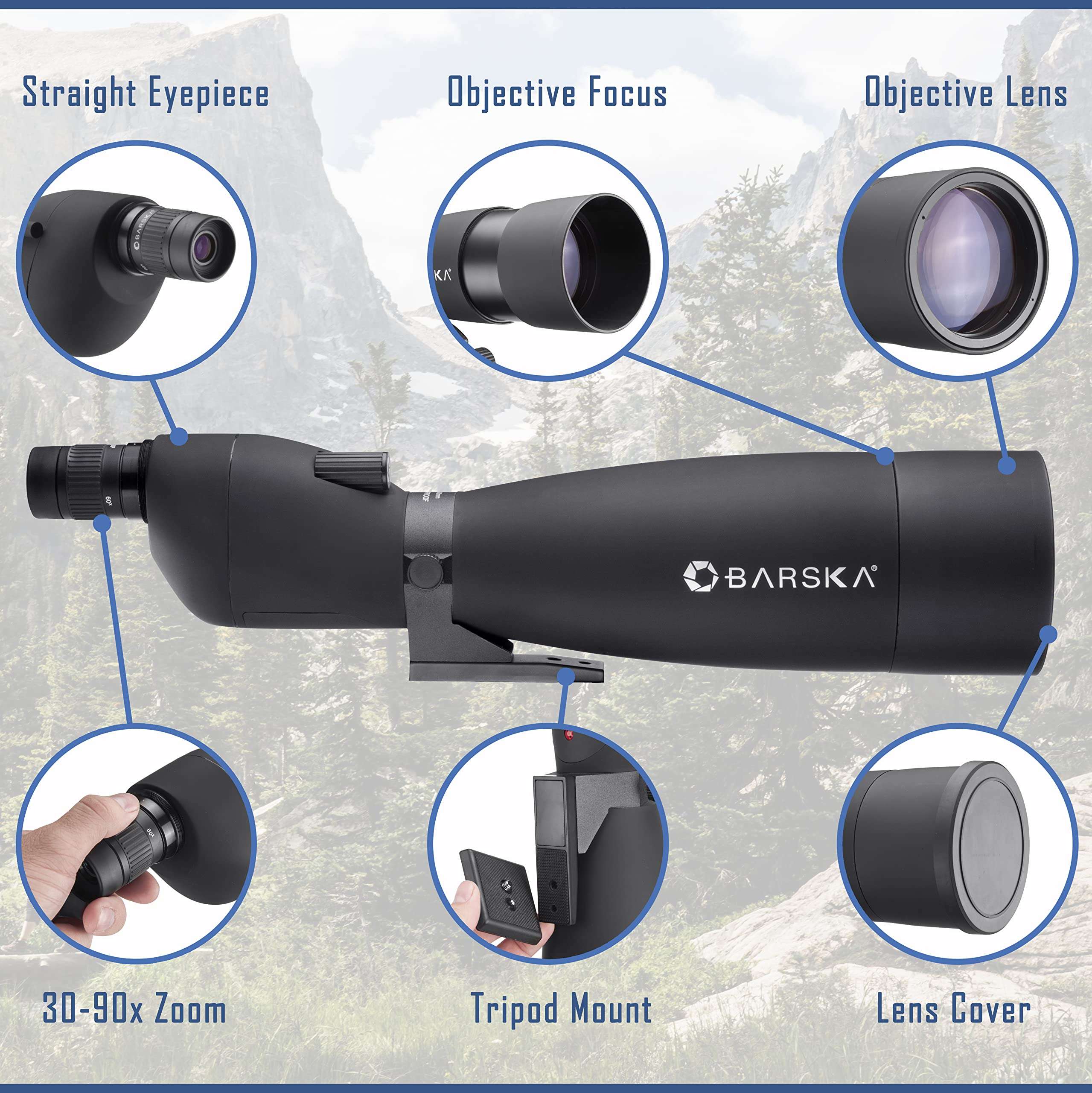 Barska Colorado 30-90x90mm Straight Spotting Scope with Tripod – Waterproof, Fully Coated Optics, Sunshade, and Carrying Cases 3