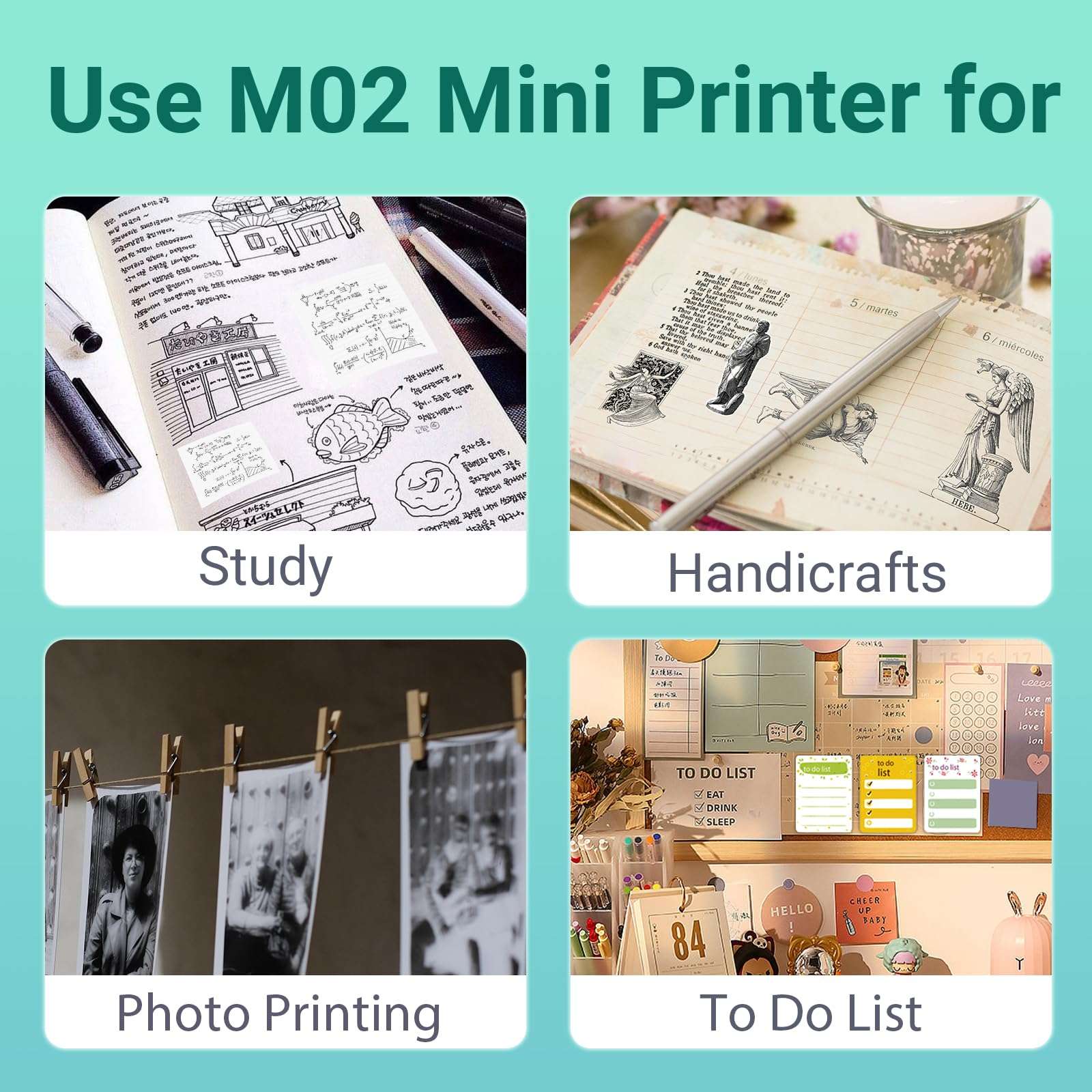 Phomemo M02 Pocket Printer - Mini Bluetooth Portable Mobile Inkless Thermal Printer Compatible with iOS + Android - for Pocket Study Notes, Photos, Work, Journal (Ice Cream Green) 5