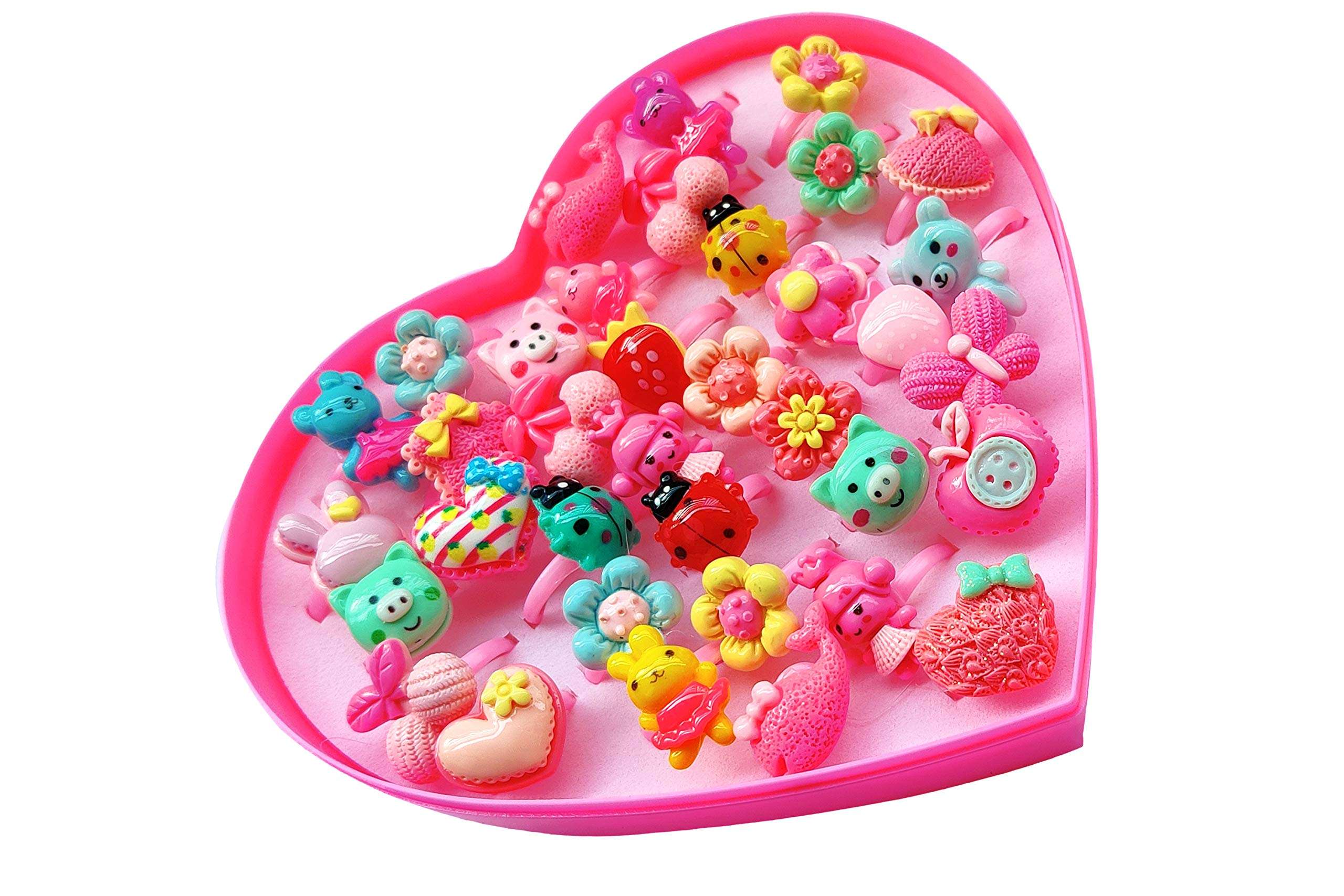 Samvardhan 36 Pcs Rings Set for Little Girls Rings with Heart Shape Box 1