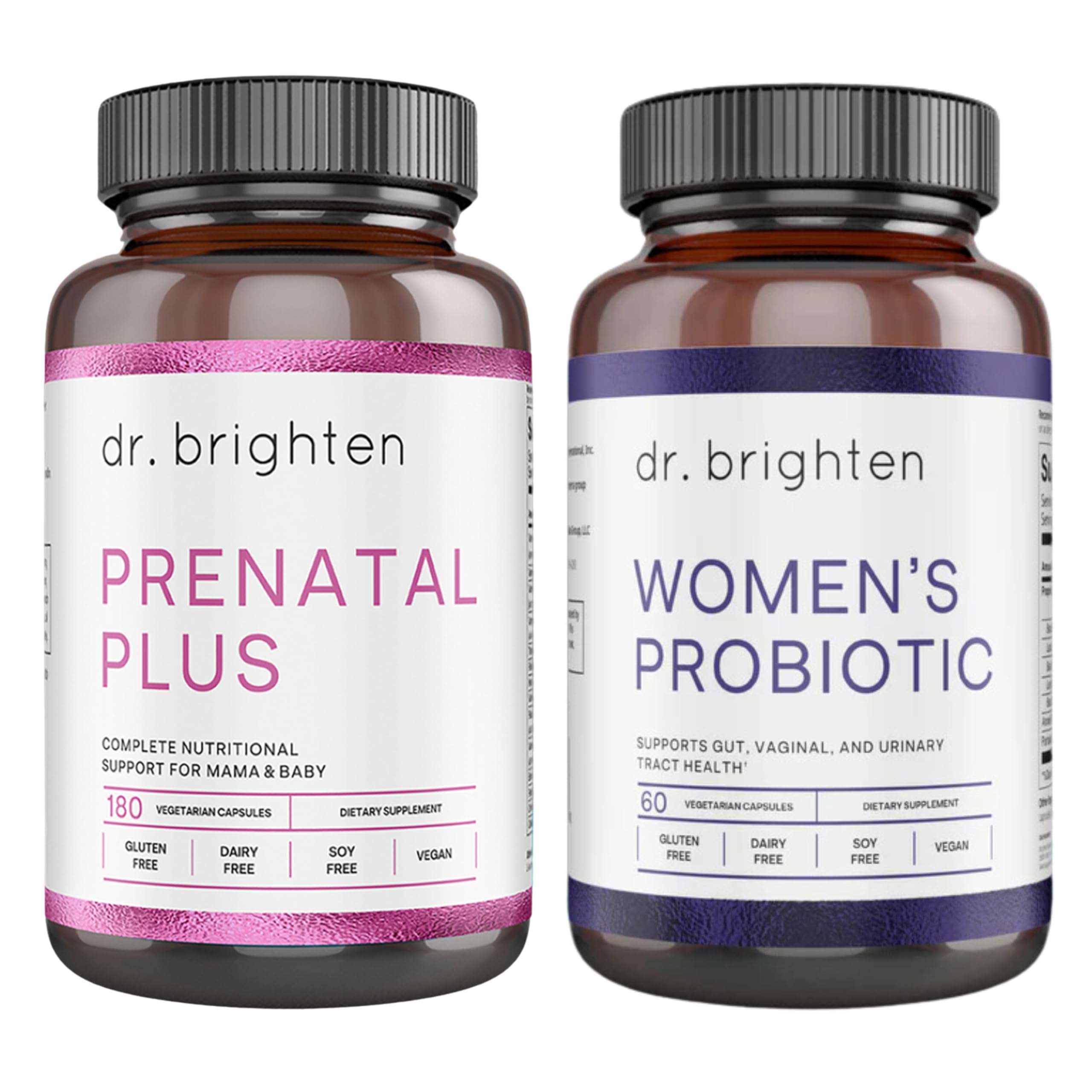 Dr. Brighten Prenatal Plus and Women's Probiotic Pregnancy Support Bundle - Vitamins, Minerals, Probiotics, Prebiotics, and Antioxidants for Pregnant or Nursing Mothers, Non-GMO Vegan, No Gluten,