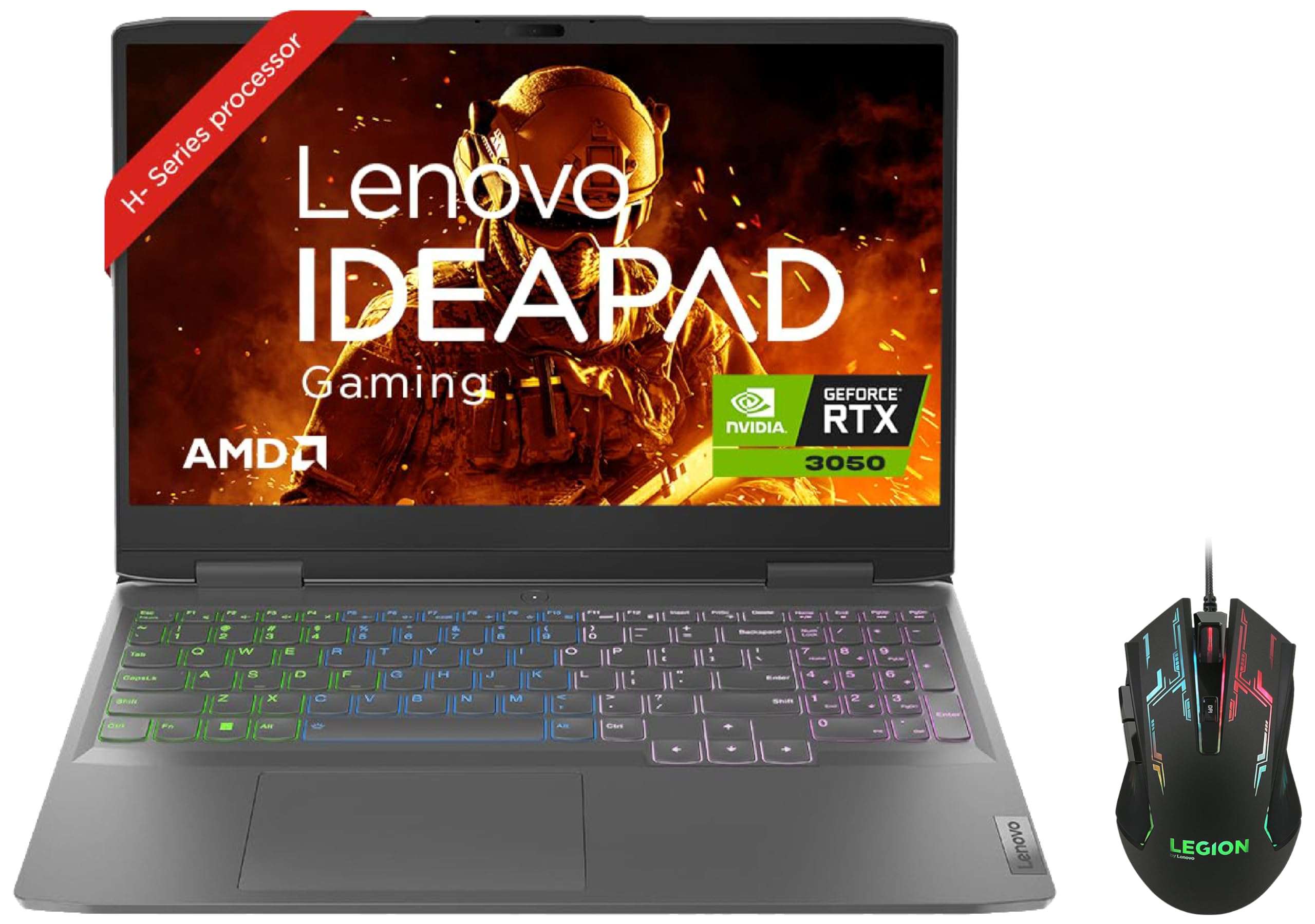 Lenovo IdeaPad Gaming 3 AMD Ryzen 5 6600H 15.6" (39.62cm) FHD IPS 120Hz Gaming Laptop (8GB/512GB SSD/Win11/Office/NVIDIA RTX 3050 4GB/RGB Keyboard/Onyx Grey/2.32Kg), 82SB00V2IN + M200 Gaming Mouse 1