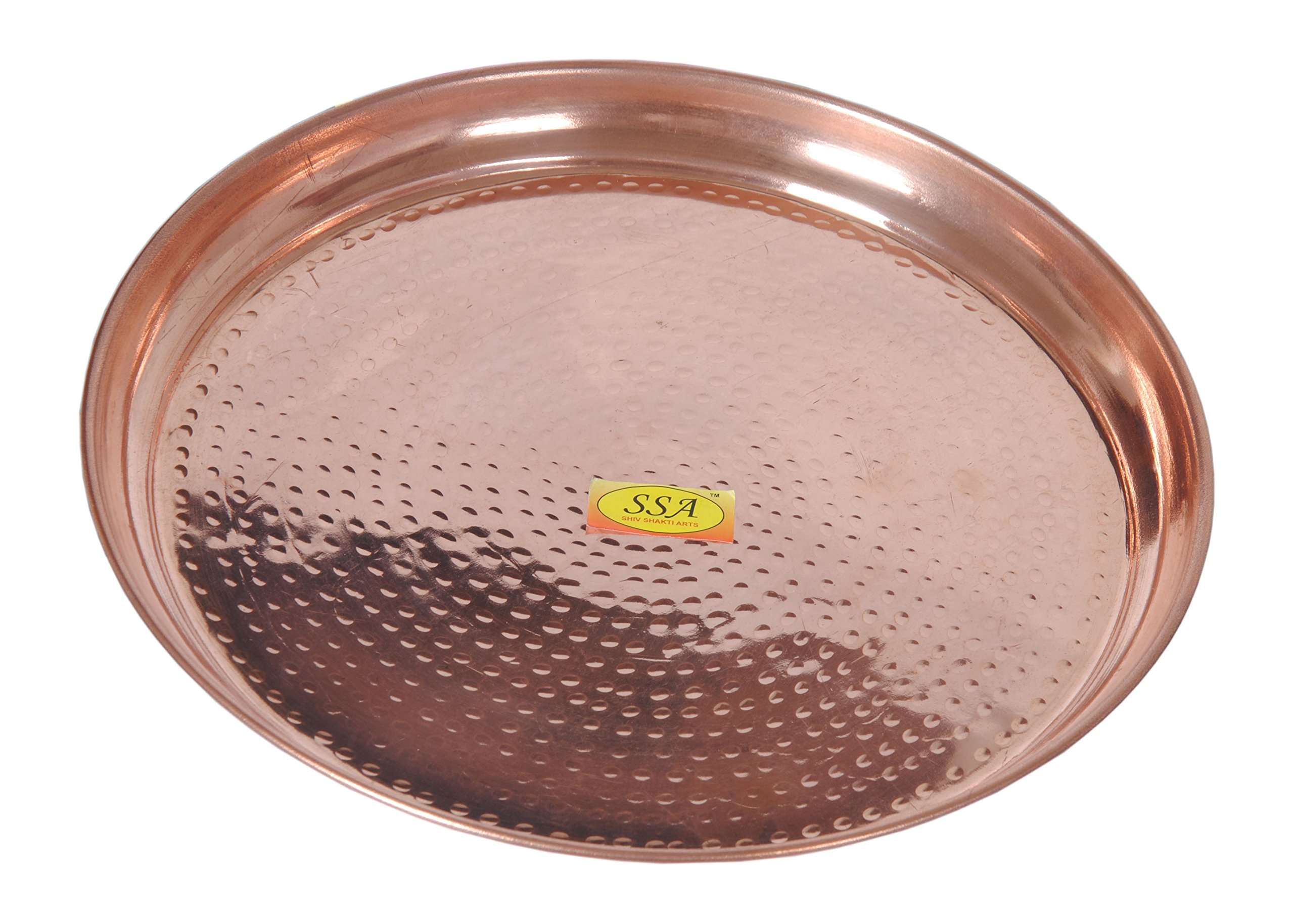 SHIV SHAKTI ARTS Handmade Pure Copper Plate Big Sized Hammered Deisgned Thali Dish Homeware Hotelware Dinnerware Kitchenware Serveware Diameter-29 cm Each ::Set of 6 3