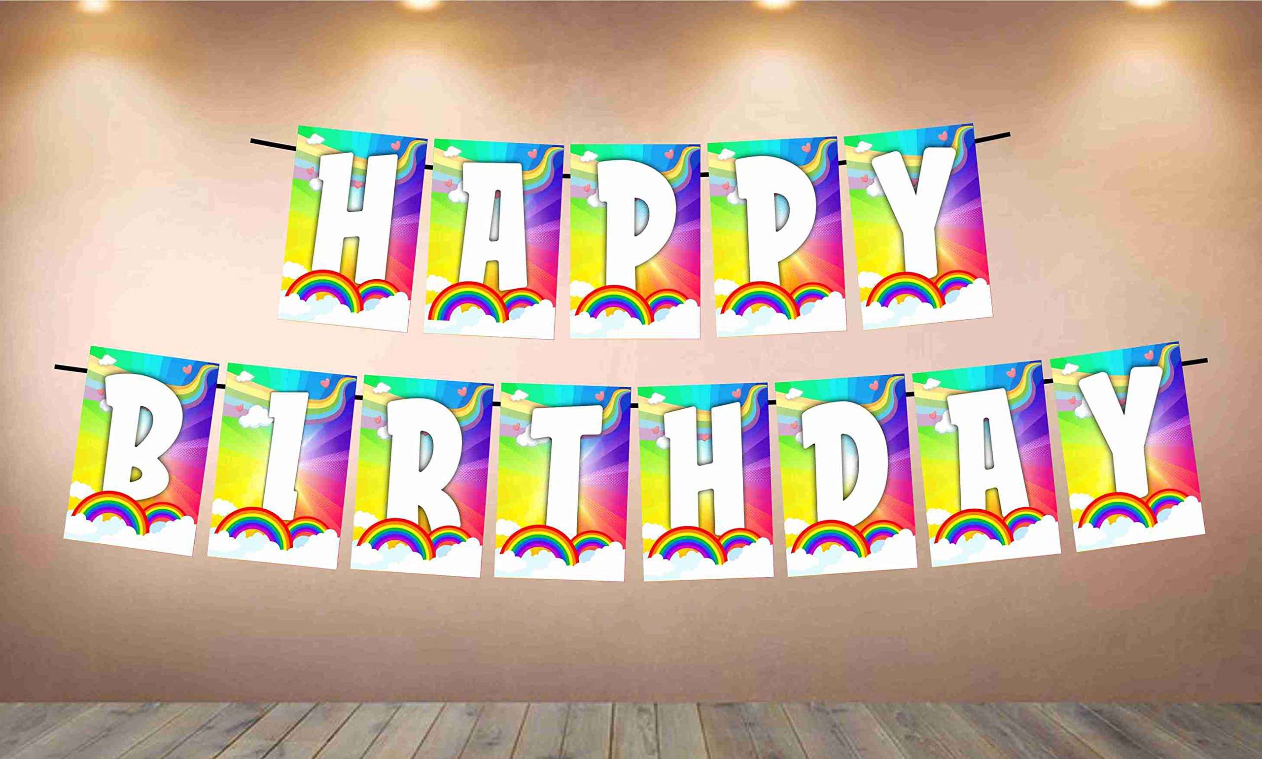 Partyzon Rainbow Theme Happy Birthday Kids Banner for Birthday Decoration Backdrop and Theme Party with Ribbon 1
