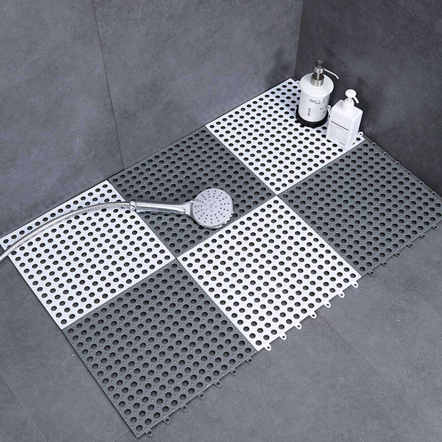 Stibnite Bath Mat, Interlocking Soft PVC Floor Tile Mat Square DIY Mat 12 x12 Inch, with Suction Cups, Massage Design and Drain Holes for Kitchen Bathroom Shower Pool Balcony (12) (12 x 12 inch, 12) 1