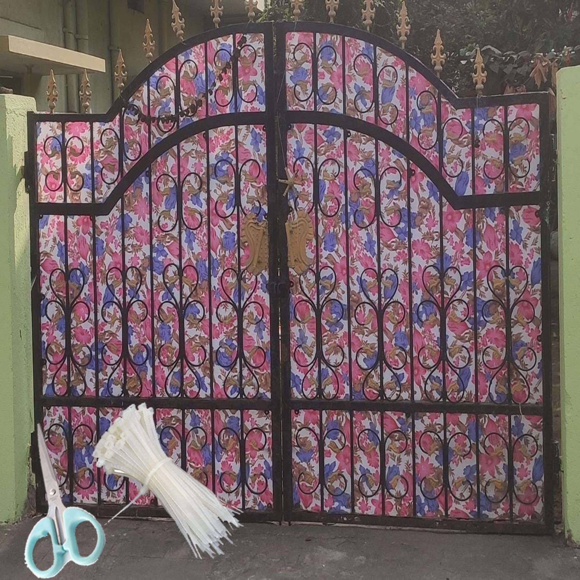 TAVASYA UV Resistant 4 X 30 Feet PVC Gate Sheet_Grill Sheet_Gate Covering Sheet_Balcony Saftey Sheet_Privacy Sheet_Floral Design_with 1 Scissor_100 Tags TVSGS68