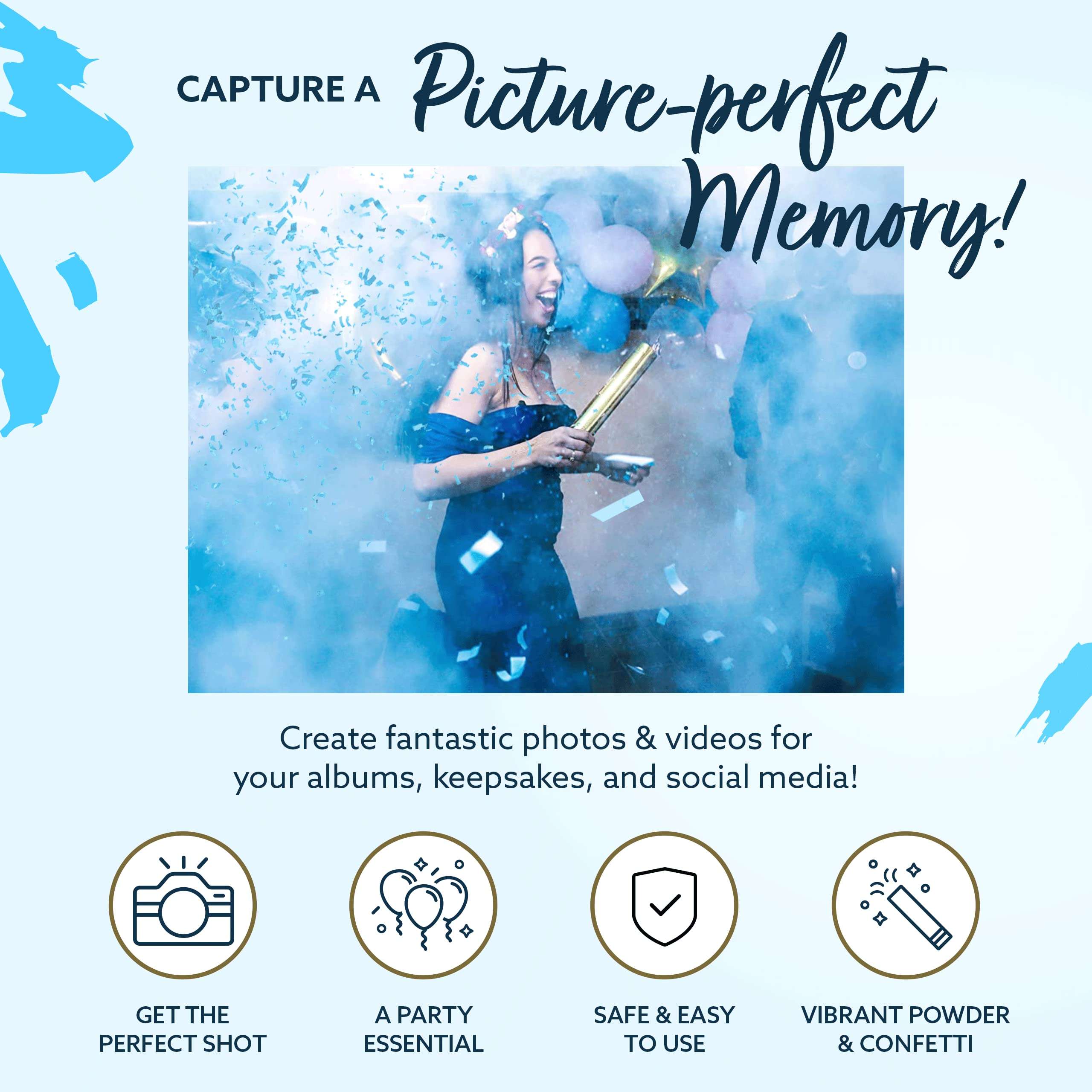 Revealations Gender Reveal Confetti Powder Cannon - Set of 4 Blue Baby Gender Reveal Party Supplies Confetti Poppers - 100% Biodegradable Tissue Safe Powder Smoke Cannons 5