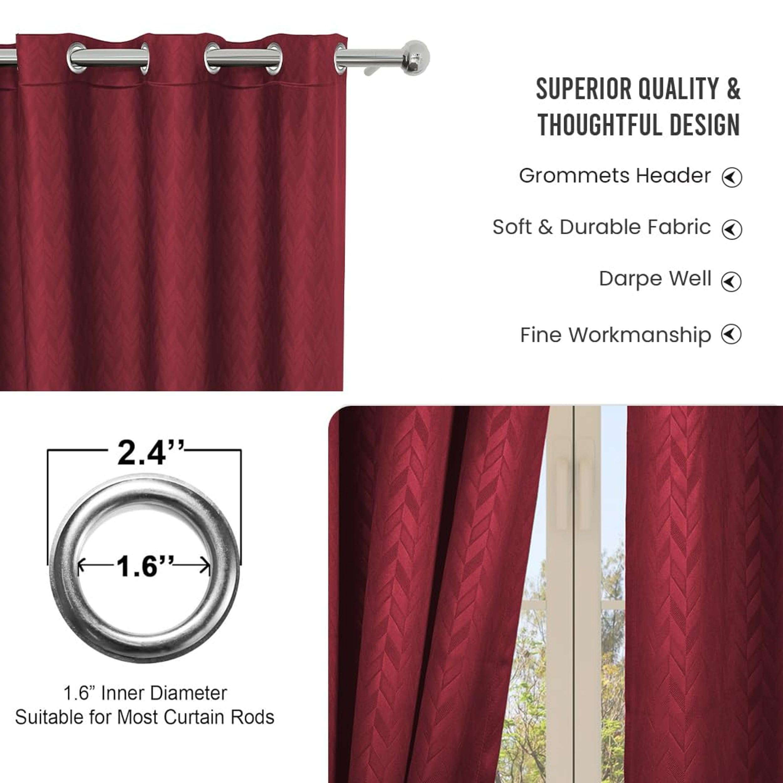 Kiara Creations Premium 100% Blackout Curtain for Window 5 Feet | Herringbone Embossed Design | Thermal Insulated, Noise Reducing & Energy Saving Curtains| Pack of 1, Maroon 6